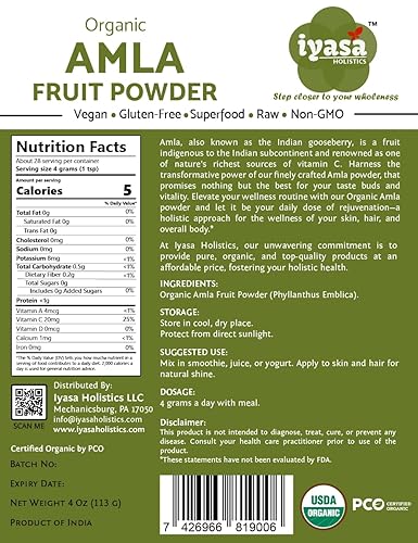 Miniatura 3 de Polvo de fruta Amla orgánica, polvo de bayas de Amalaki, paquete de prueba de 4 onzas3.95oz, orgánico USDA, superalimento crudo, potenciador de