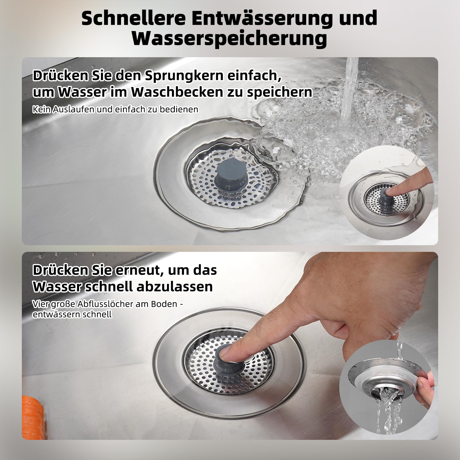 Hibbent 3-in-1 Edelstahl Spülenabfluss-Sieb – Rostfrei, Mit Geruchssperre & Anti-Verstopfungs-Korb