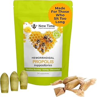 Organic Propolis Suppositories for Hemorrhoids & Prostatitis – 14 Count – Natural Relief for Pain, Swelling, Itching – for Men & Women, Fissures, Postpartum Use, Inflammation, Healing Support