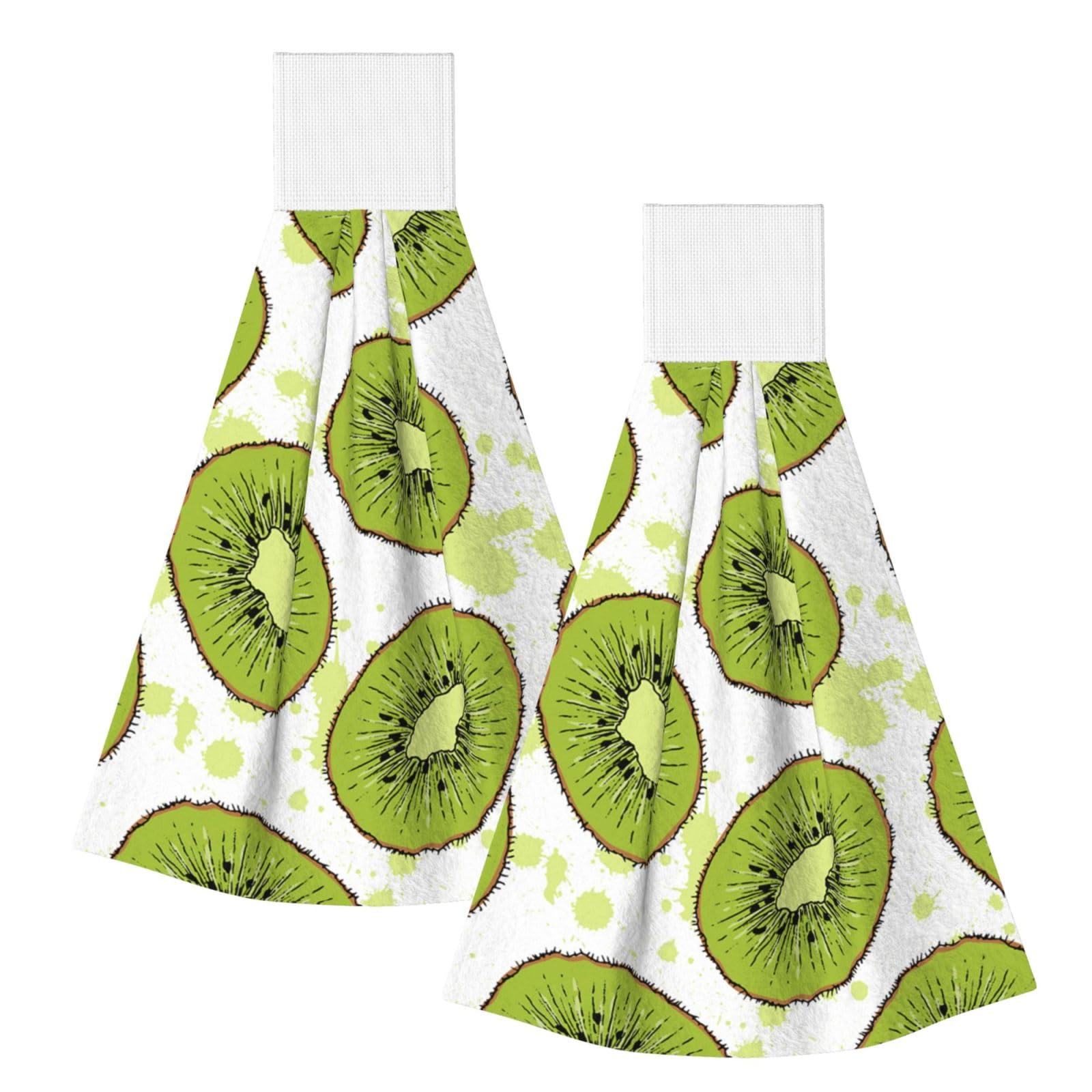 DOPKLNA Kiwi Fruit, 2 Pcs Hanging Coral Fiber Hand Towels for Bathroom, Absorbent Kitchen Towels