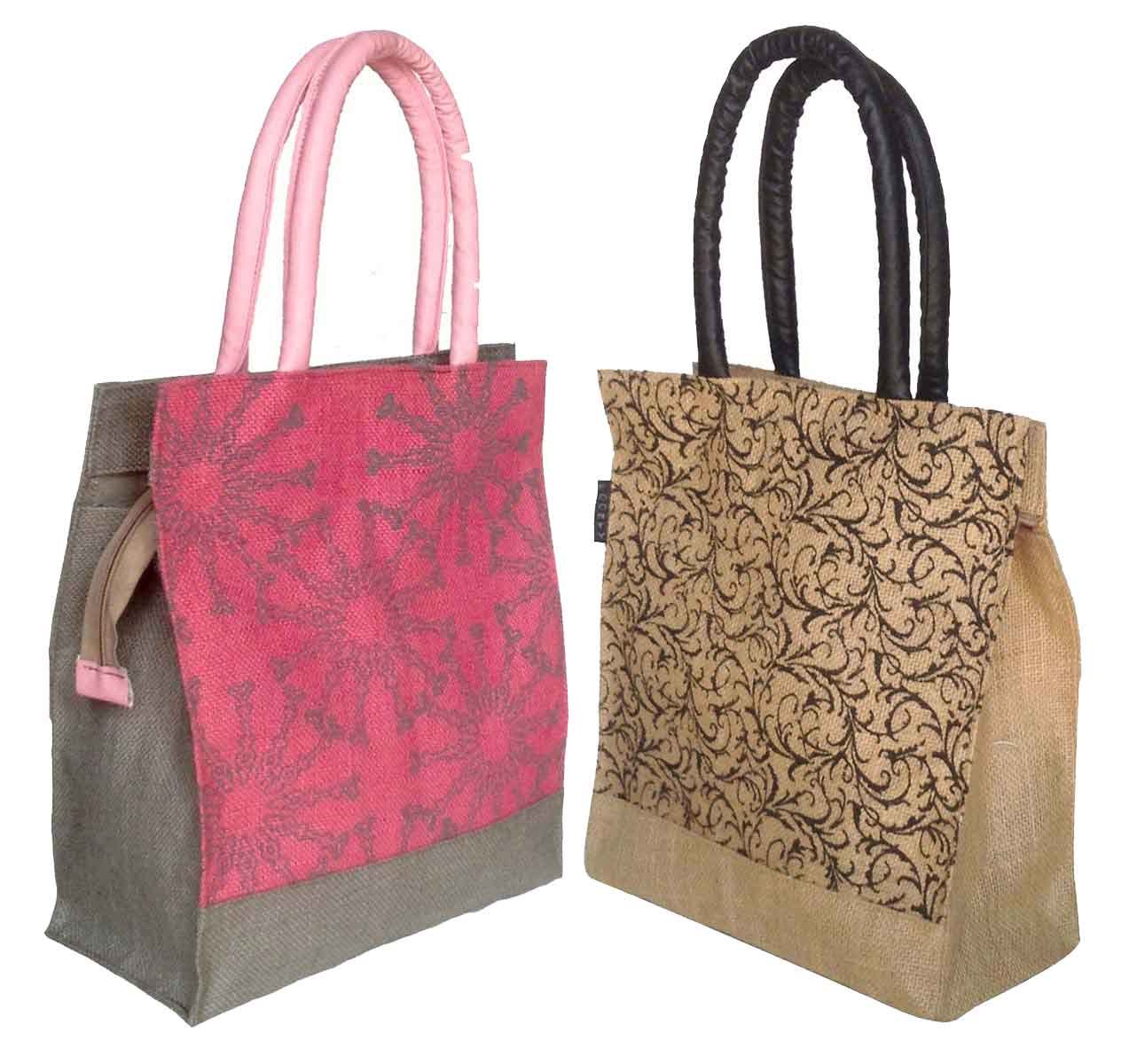 FOONTYFOONTY Daily Use Women Jute Lunch Bags(Combo Of 2,Multicolour,Fab-5), 11 liter