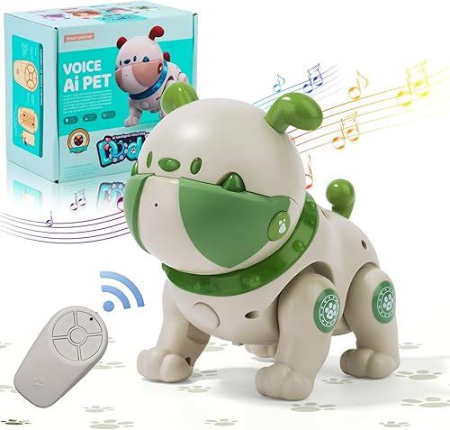 Robot Pets juguete para niñas y niños pequeños, juguete de control remoto para perros con interacción táctil, grabable, modo de música relajante,