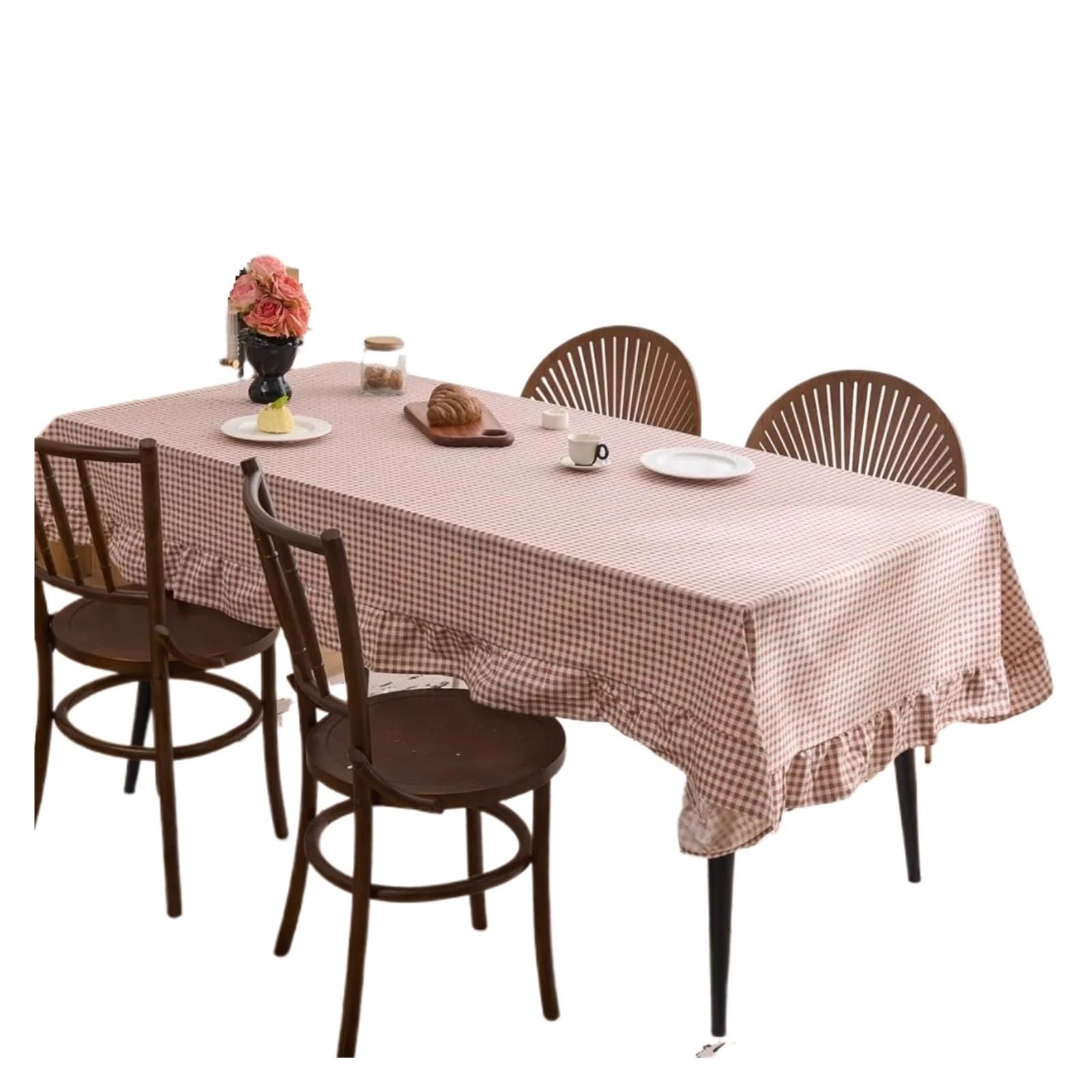 Table ClothRuffle, Ruffle Tablecloth Plaid Linen-cotton Table Cover Multicolor Multiple Sizes(Khaki,140x300cm)
