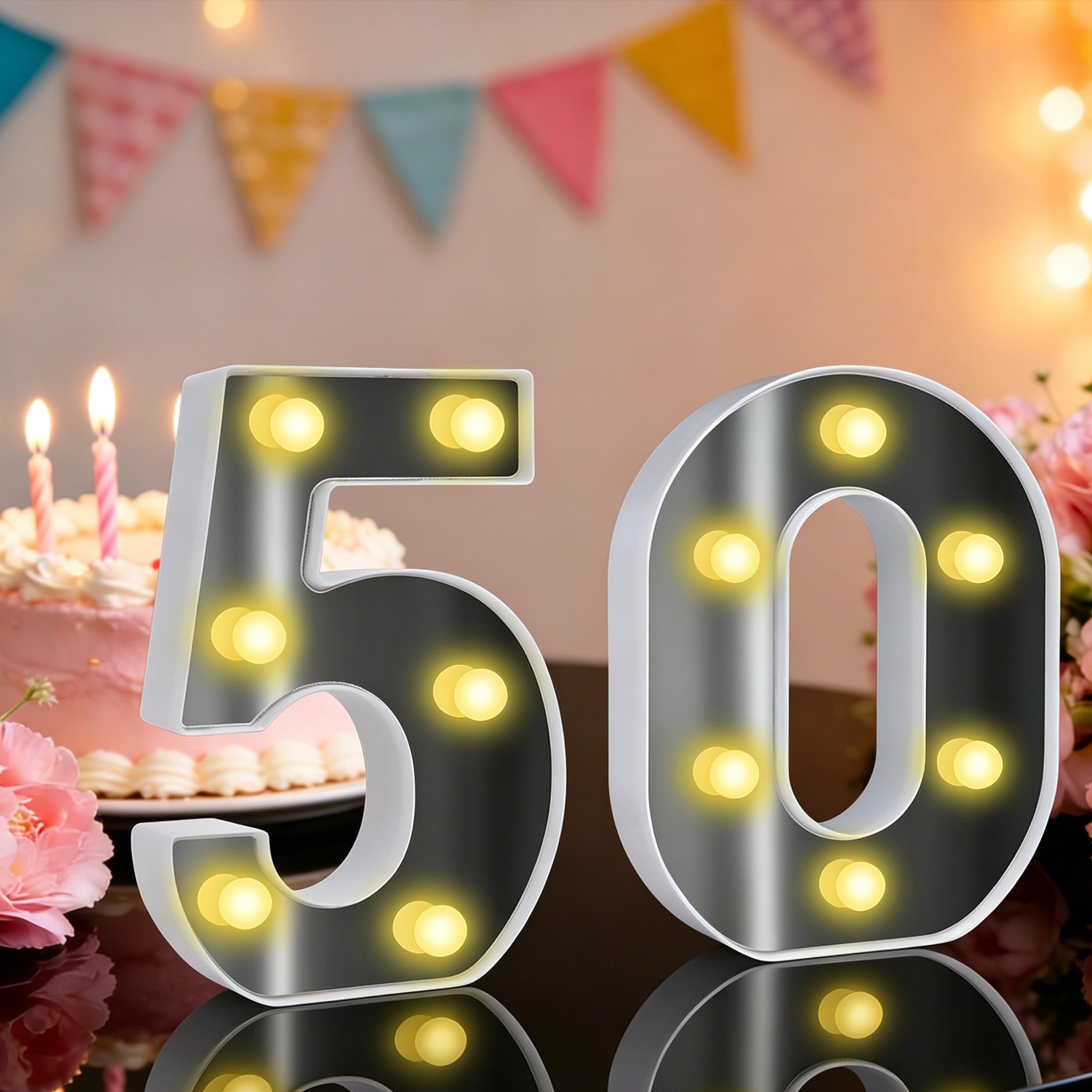 50 Light up Numbers, 6.3in Led Light up 50, 50th Birthday Decorations, Lighted Number Sign for Birthday Party Wedding Anniversary Home Decor (50)