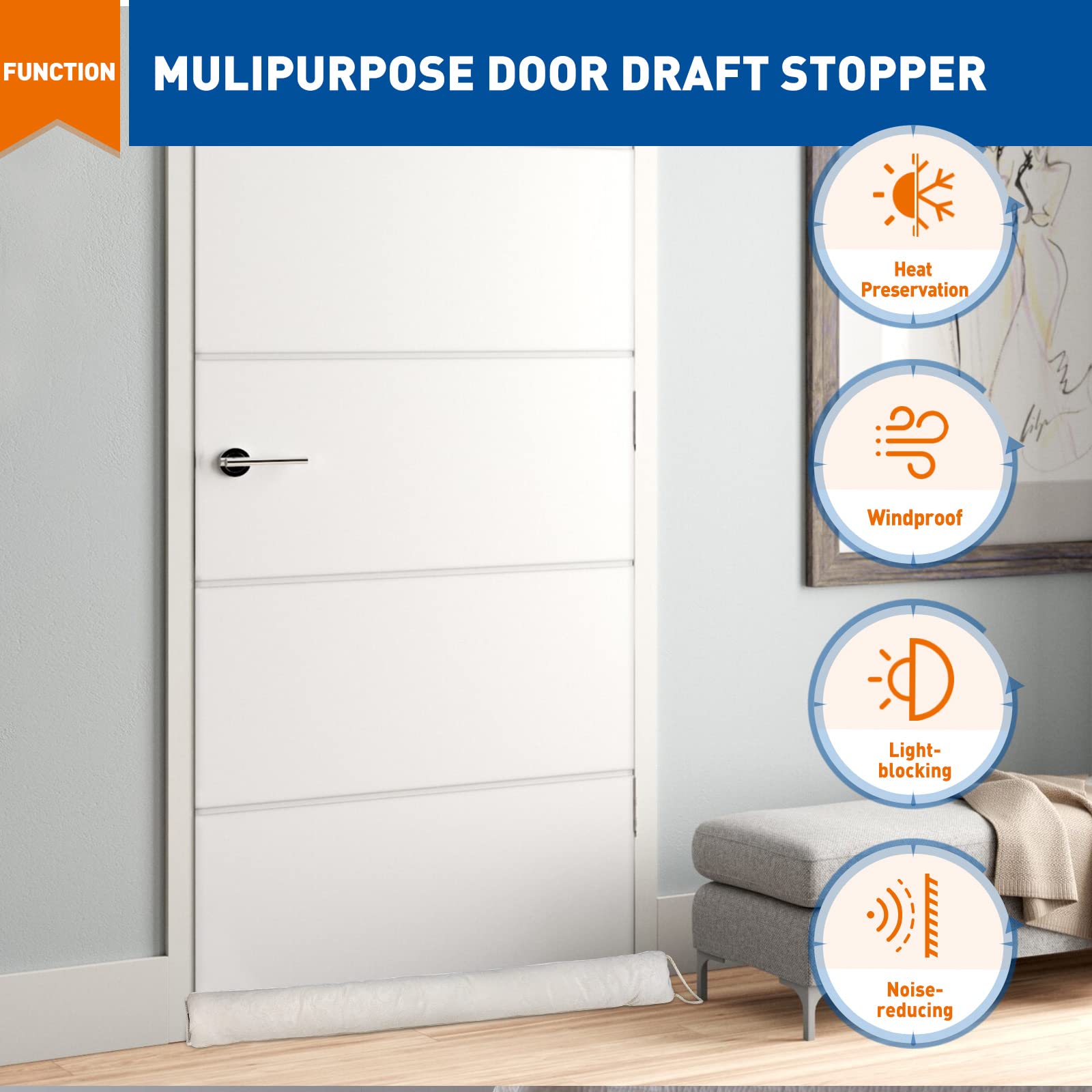 Under Door Draft Blocker 32 Inch, Beige Flower Printed