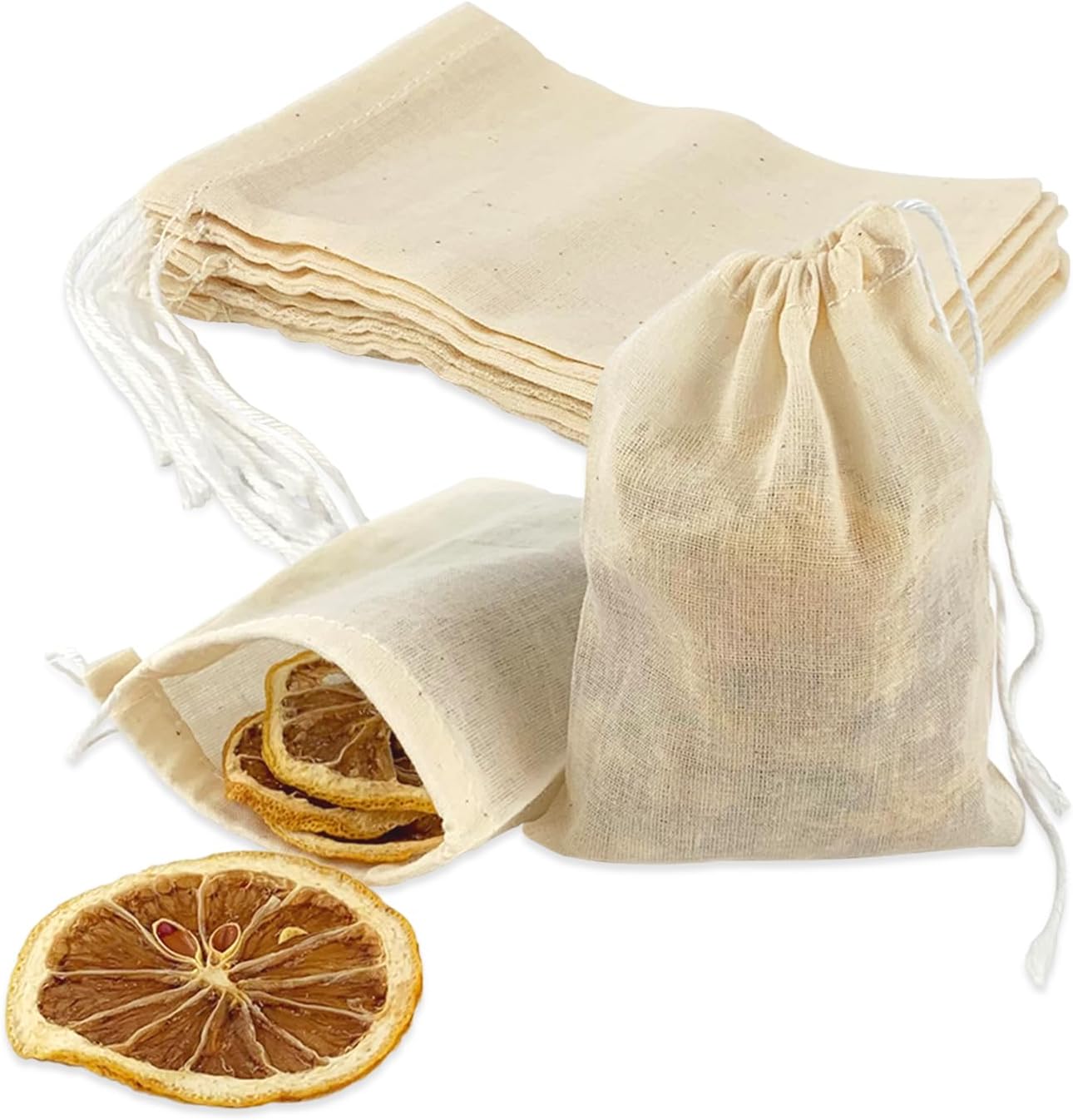 10Pcs Spice Bags for Cooking, Beige 4.25in×3.15in Cotton Soakable & Boilable, Strainer/Herbs & Act as Reusable Tea Bags, Fit for Cooking & Tea Brewing