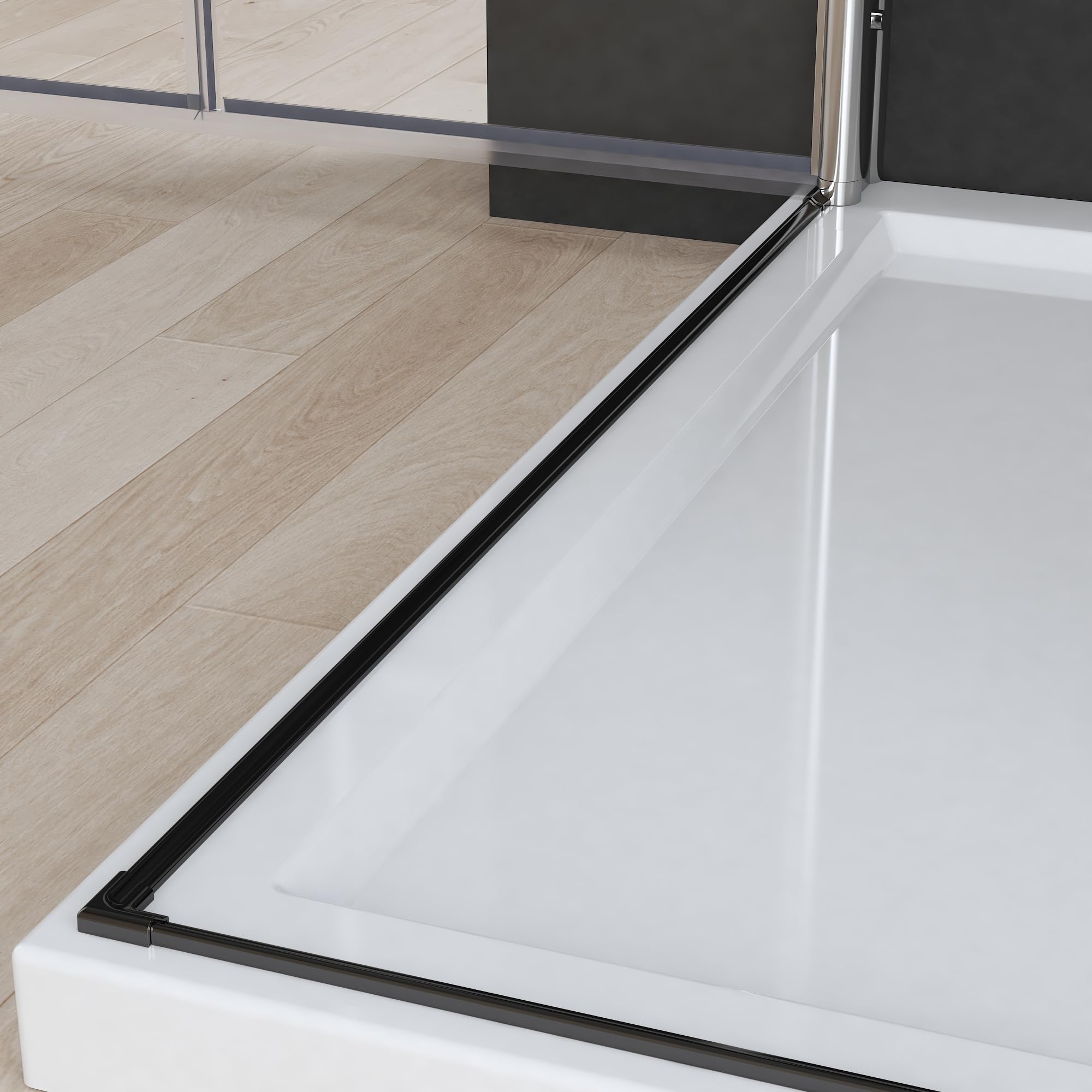 Perfil de protección contra incendios de 95 cm para ducha, regleta de protección contra incendios de aluminio, para ducha de cristal, color negro (2 unidades)