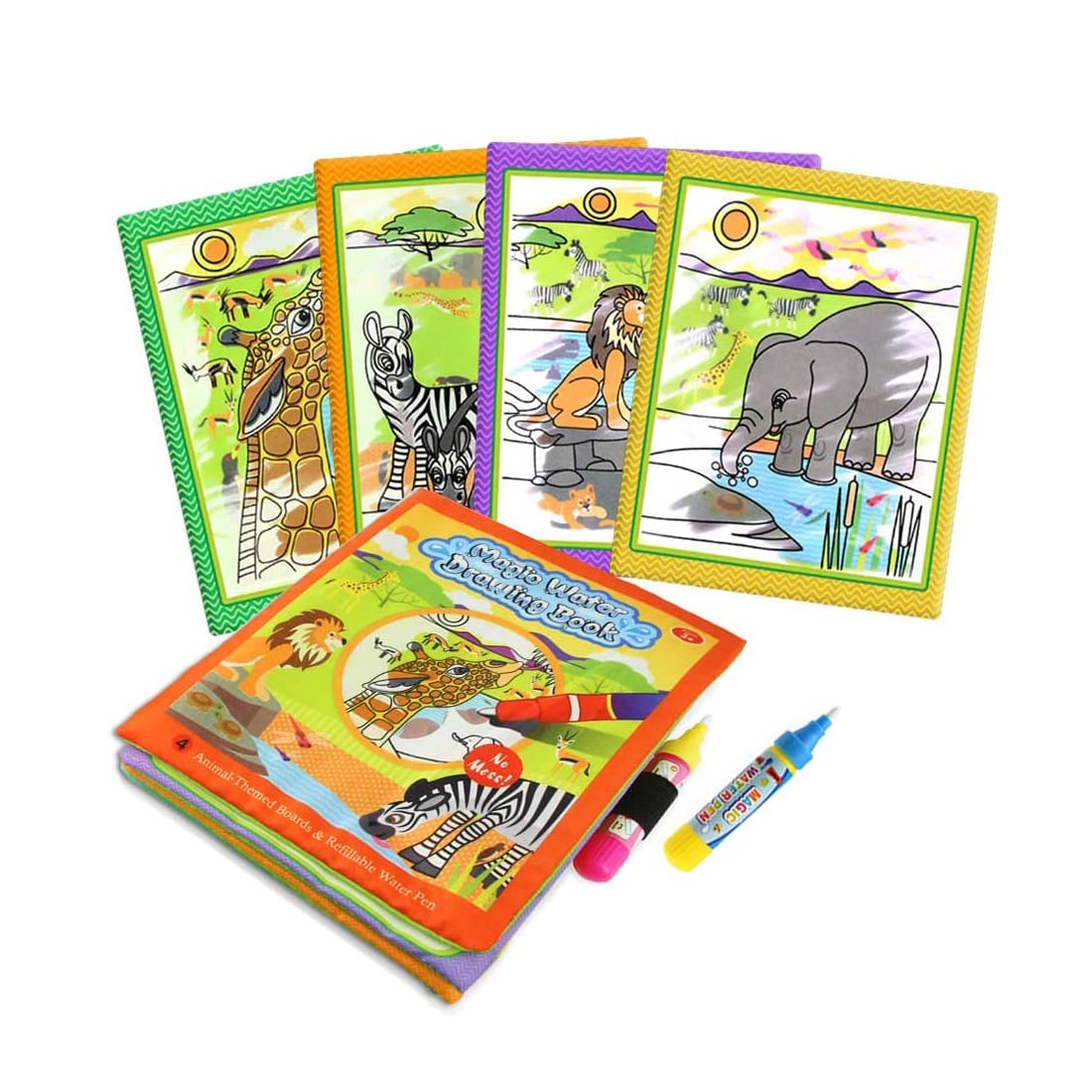 Water Coloring Books, Toddlers Magic Doodle Books, Kids Water Painting Pad, Portable Reusable Drawing Board, Reusable Painting Cloth and Water Pens for Activities Travel Learning Animal 2.6in x 8.3in