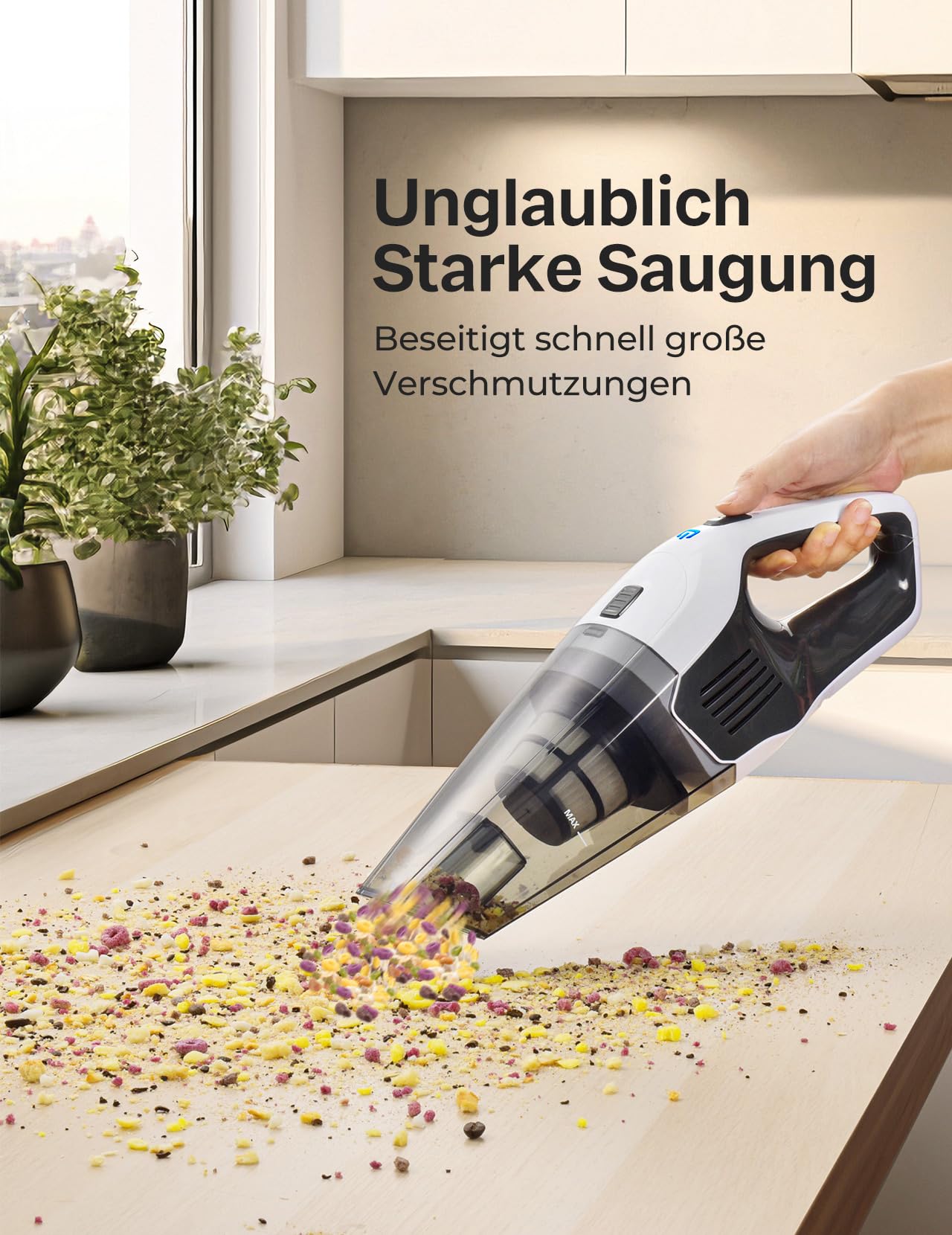 Handstaubsauger, Leistungsstarker, Tragbarer, Leichter, kabelloser Handstaubsauger Akku mit 25–30 Minuten Langer Laufzeit, Wiederaufladbarem Akku und Schnellladung für Auto, Teppich, Treppe, Tierhaare