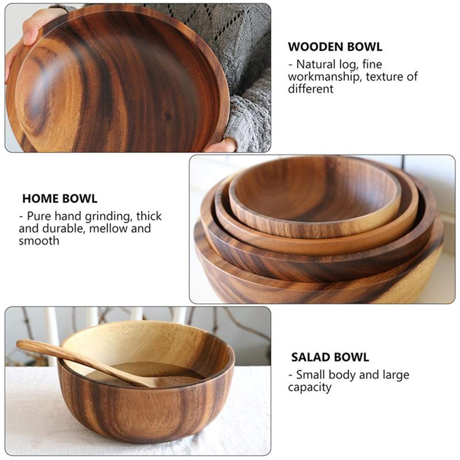 Cuenco de Ensalada de Madera Natural Decoración de Frutas Cuenco práctico Cocina del hogar Cuenco de Madera Vajilla Cocina de Restaurante