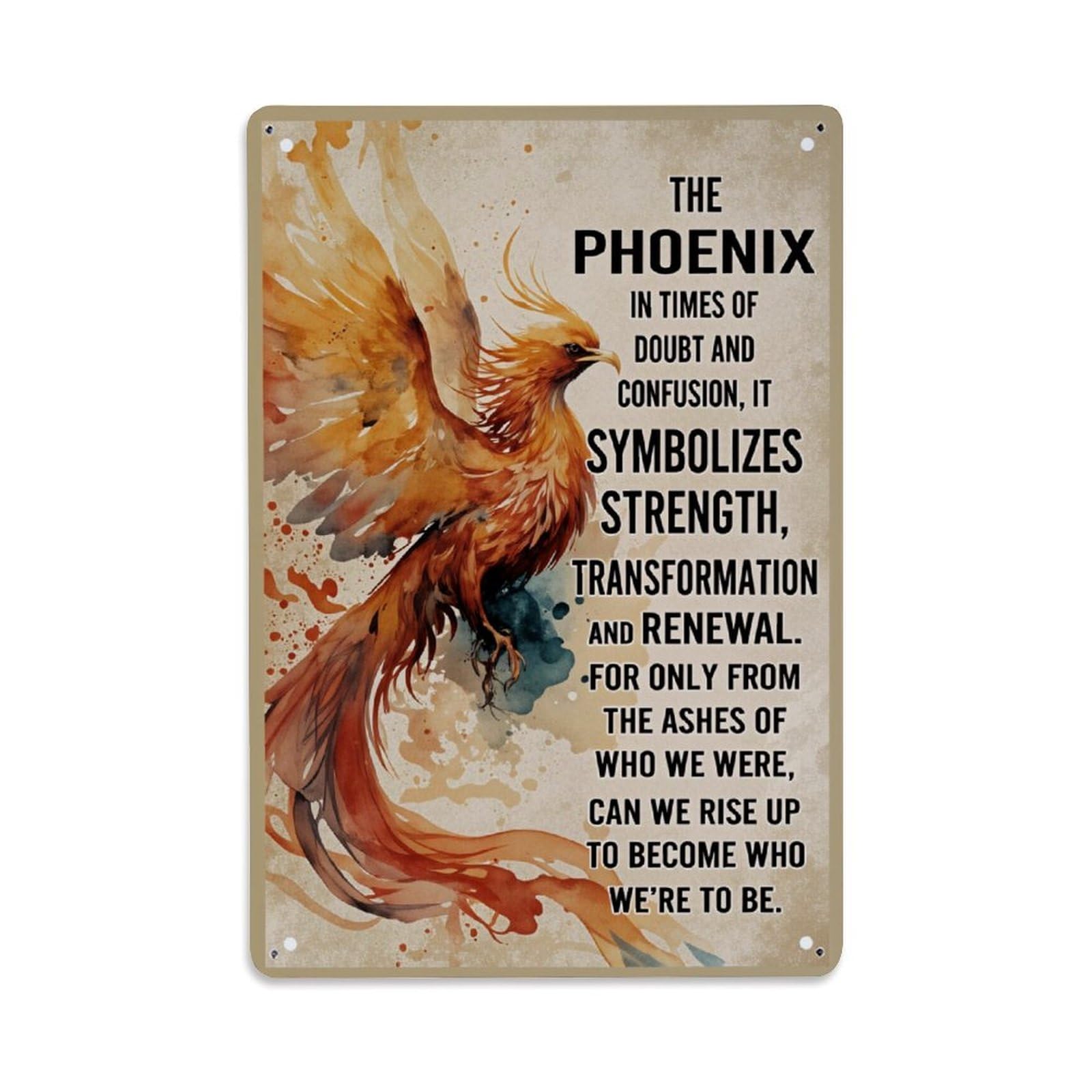 Enderetf Vintage Phoenix Artistic Watercolor Design Tin Sign Metal Poster, Home Bar Garage Man Cave Cafe Indoor & Outdoor Wall Decoration 8X12inches