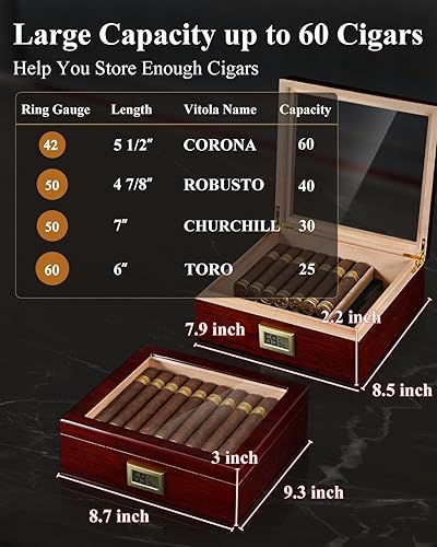 Miniatura 5 de Flauno Caja Humidificadora de Puros con Encendedor de Antorcha, Cortador de Puros, Cenicero de Puros, Soporte para Puros, Higrómetro Digital, Juego