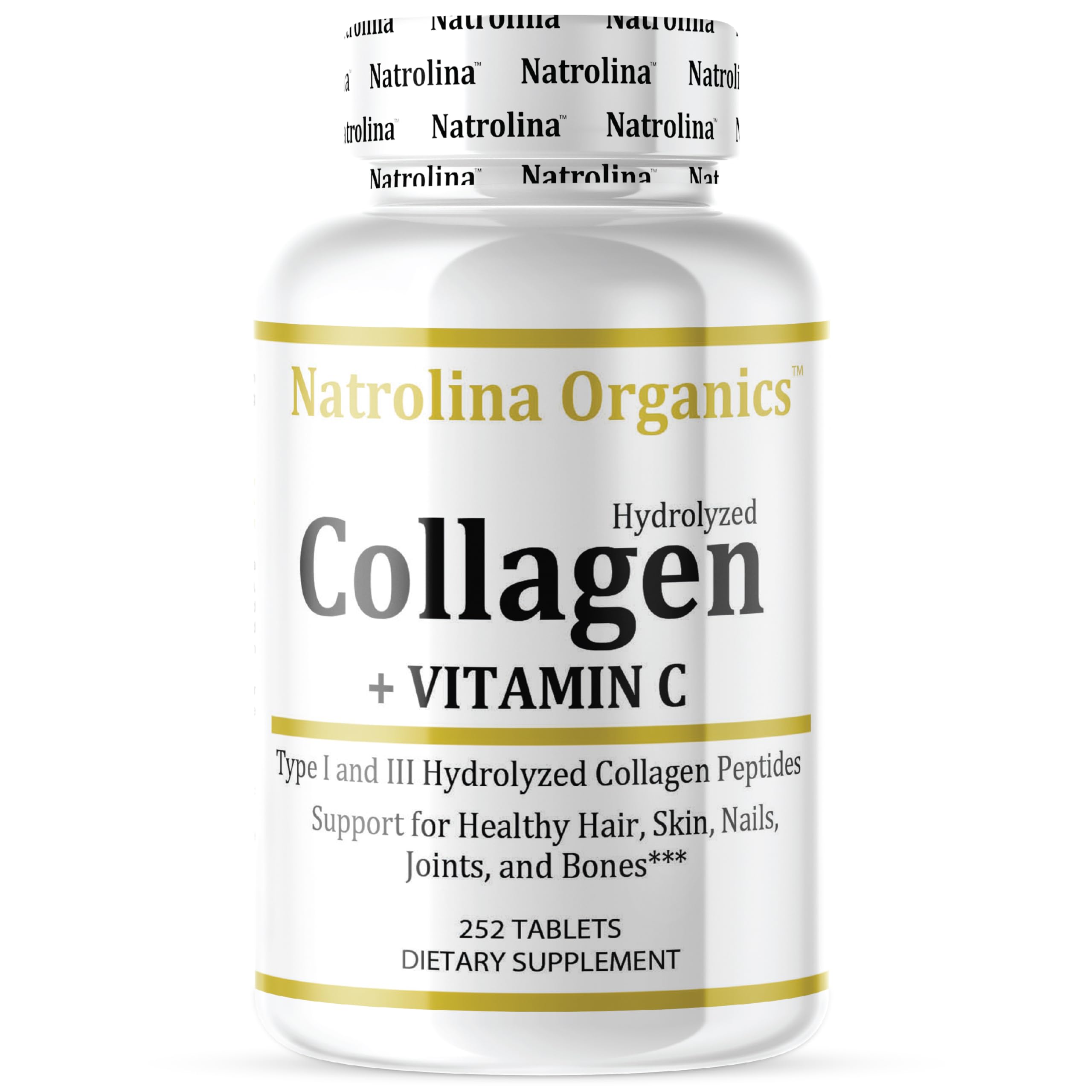 Natrolina Super Collagen 6000mg With Vitamin C 252 Tablets | Supports Healthy Glowing Skin, Hair, Strong Nail, Bones & Joints | Hydrolyzed Bovine Collagen Type I & III + C Supplements for Men WomenNatrolina Super Collagen 6000mg With Vitamin C 2…