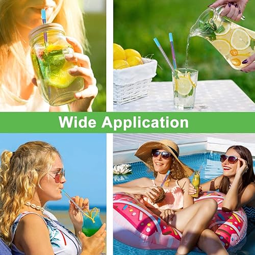 Miniatura 7 de Kynup Pajitas reutilizables, paquete de 4 popotes plegables de metal portátiles, reutilizables, plegables, de acero inoxidable, popote telescópico