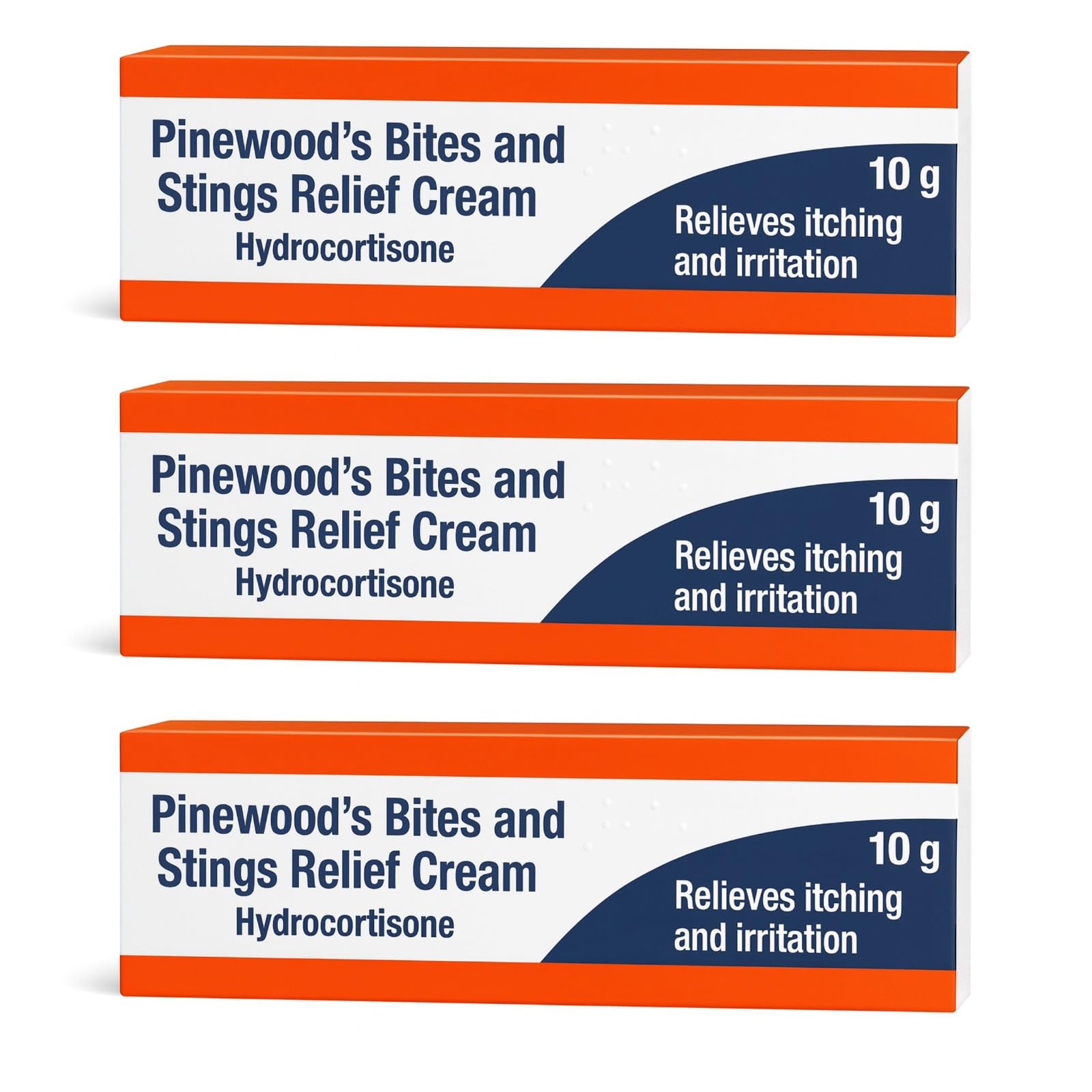 Pinewoods Fast Acting Hydrocortisone Cream 1% w/w Bite and Sting Cream, Mosquito and Bee Sting Treatment, Itchy Skin and Redness Solution, 3 x 10g Tubes for Eczema and Irritation