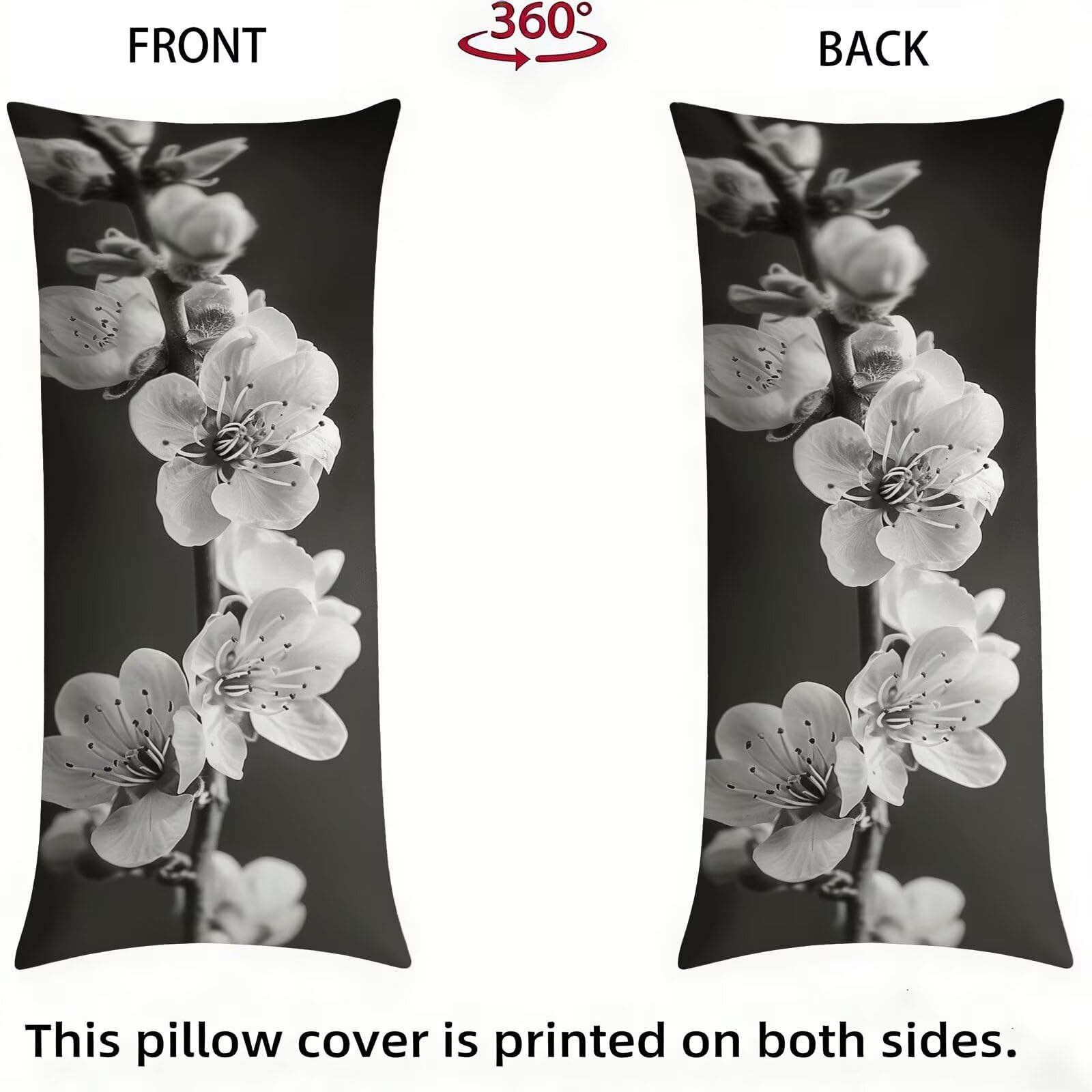 Funda de Almohada 60 x 180 cm Gris Protector Almohada 180 cm con Cremallera Invisible, Lino Durable y Transpirable Pillow Case Largas Moderno Impresión a Doble Cara para Cama, Sofá y Dormitorio dg-613