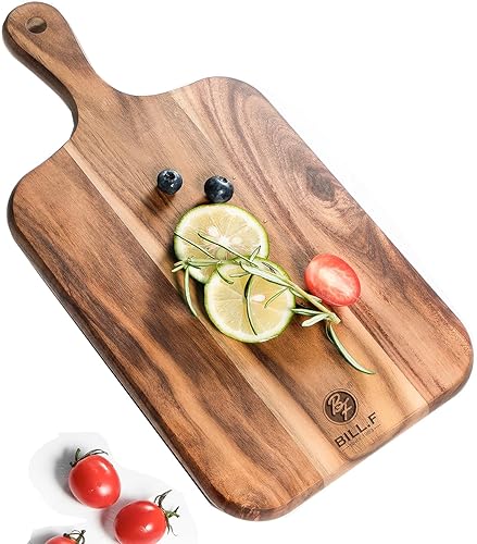 Tabla de cortar de madera de acacia, tabla de cortar de madera para carne, queso, pan, verduras y frutas, tabla de charcutería con asa, 14 x 7