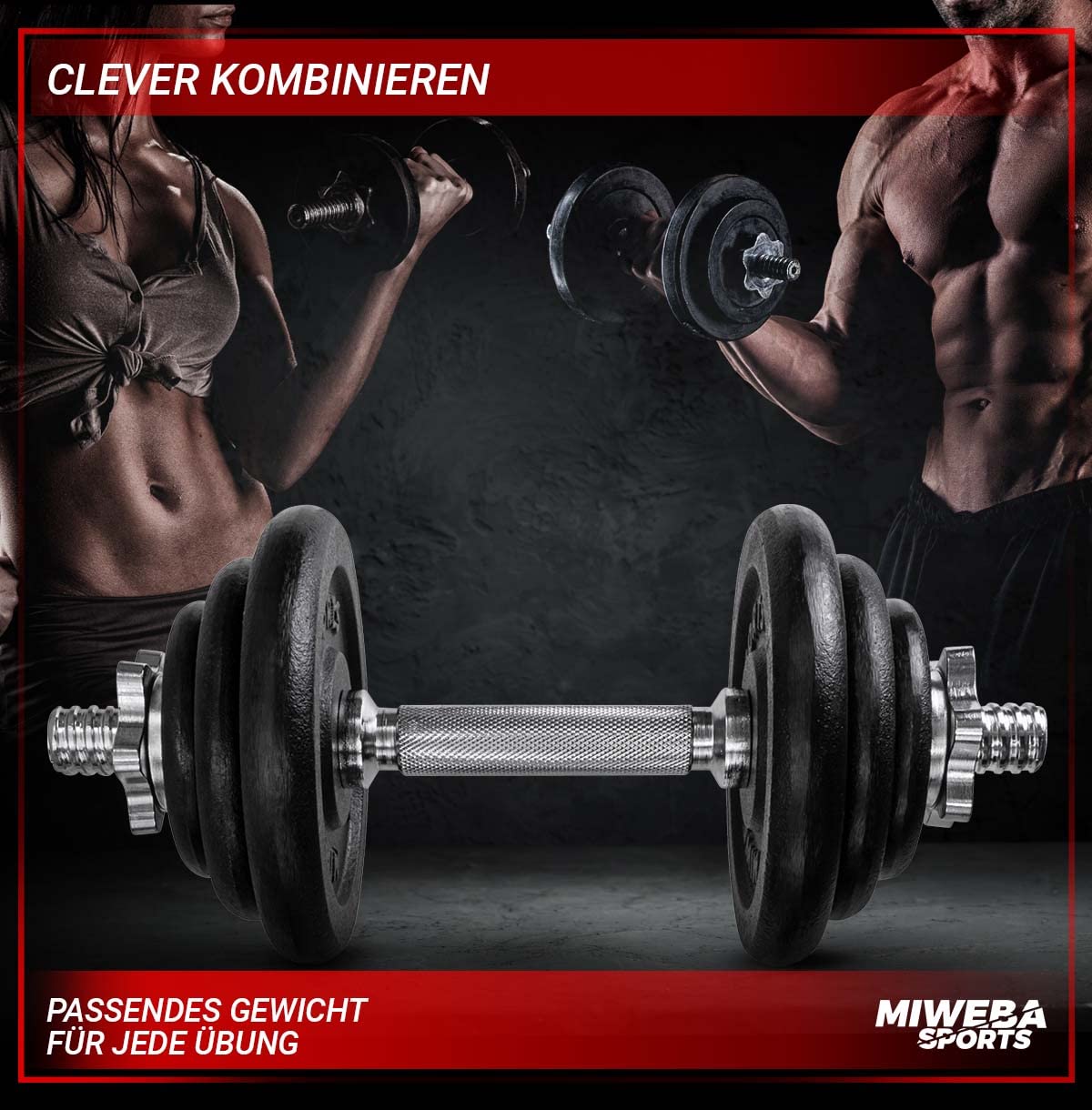 Miweba Sports Hantelset MKH120 | 20kg - 𝐏𝐫𝐨𝐟𝐢 Hanteln mit Koffer - Frauen und Männer - Hantel Set - Hantelkoffer - Kurzhanteln - Gusseisen Hantelscheiben - Ergonomischer Griff - Einzelhanteln