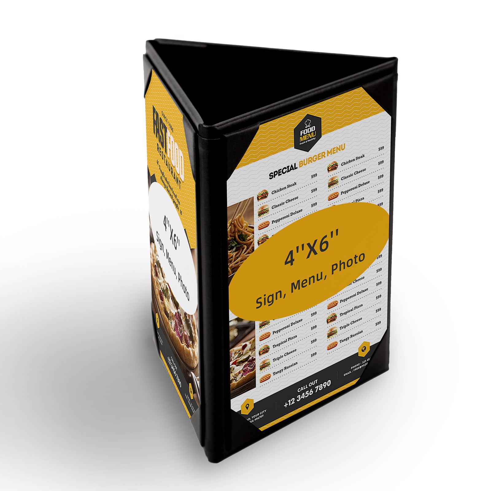 Menu Covers - Set of 10 Double-Sided Table Tent Cards for Restaurant, Dinner Party, and Bar Menus - Includes Bill Holder and Reserved Seating Signs - Easy to Clean and Foldable (10, 4