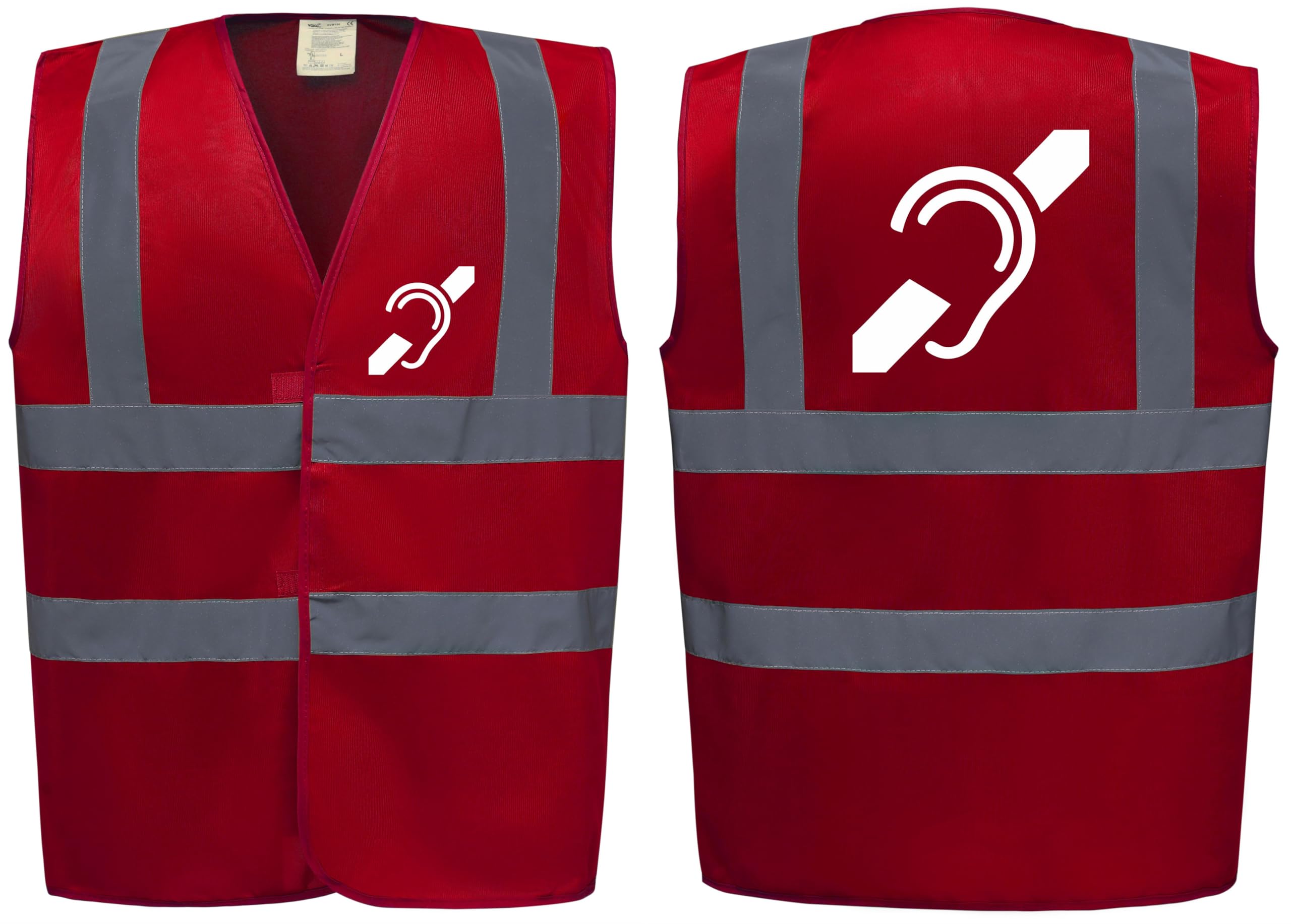 Brook Hi Vis Premium Safety Vest – DEAF Logo Printed Front & Back, High Visibility Waistcoat for Workwear, Available in 14 Vibrant Colours (UK, Alpha, S, Regular, Regular, Standard, Red)
