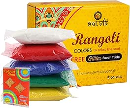 SATVIK 5 Shades of Rangoli Colors More Quantity Easy to Store Glitter Rangoli Colours Pouch (No GULAL) Festival/Festive Multi Colors Powder Art Crafts Painting, Diwali Housewarming Return Gifts Items