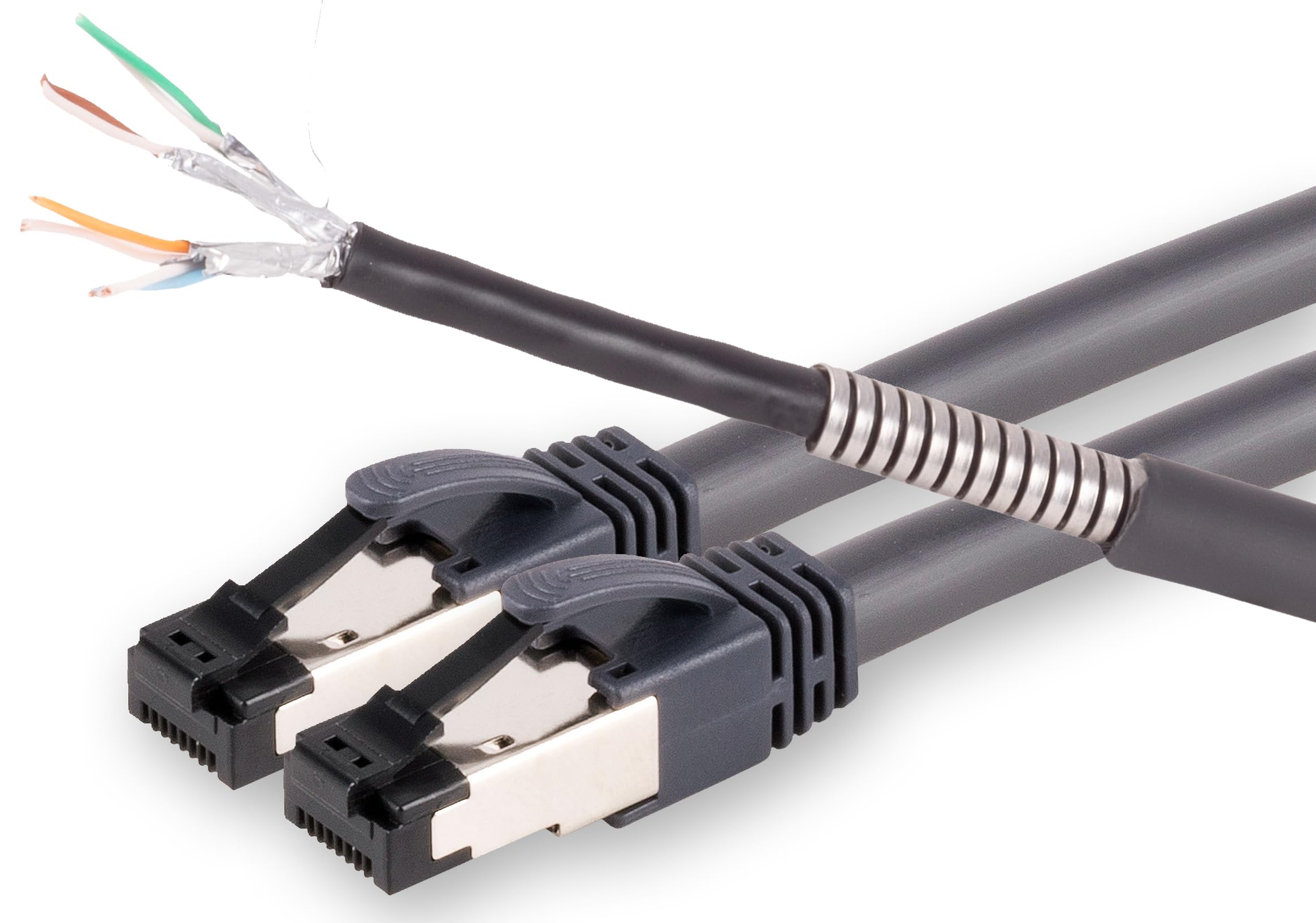 1aTTack.de - 1 X 15m Cat6a Netzwerkkabel FLEX ARMOR mit Edelstahl Armierung, extrem robust und flexibel, trittfest, geeignet für Kameratechnik, Lichttechnik, Bühnentechnik etc. Grau