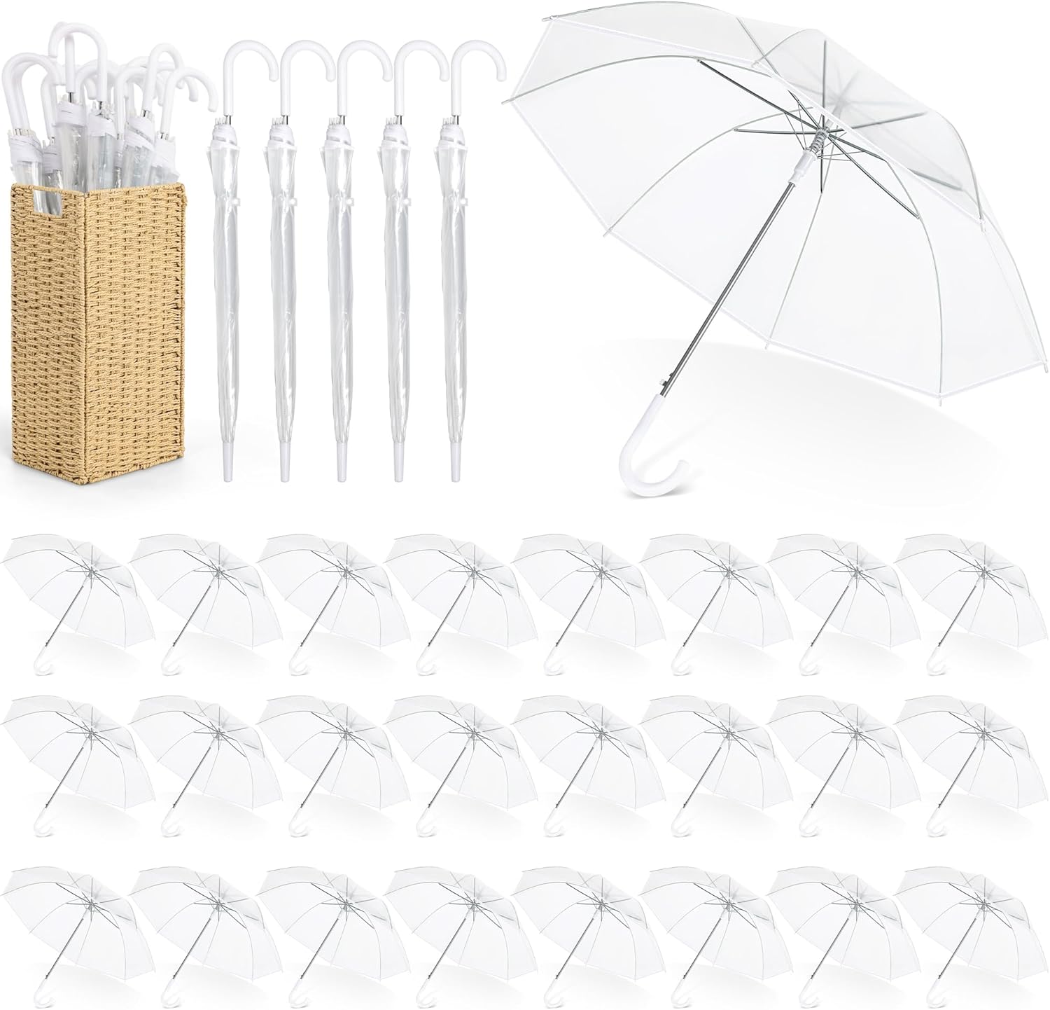 Aodaer Clear Wedding Umbrella with Foldable Storage Box Transparent Auto Open Stick Umbrellas Windproof Large Canopy Umbrella with J Hook Handle for Outdoor Activities, Wedding Photography 30