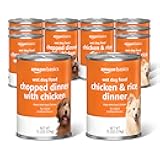 Amazon Basics Chopped Ground Dinner Wet Dog Food Variety Pack, Chicken and Rice Flavor and Chopped Dinner with Chicken, Made with Natural Ingredients, 13.2oz Cans (Pack of 12)