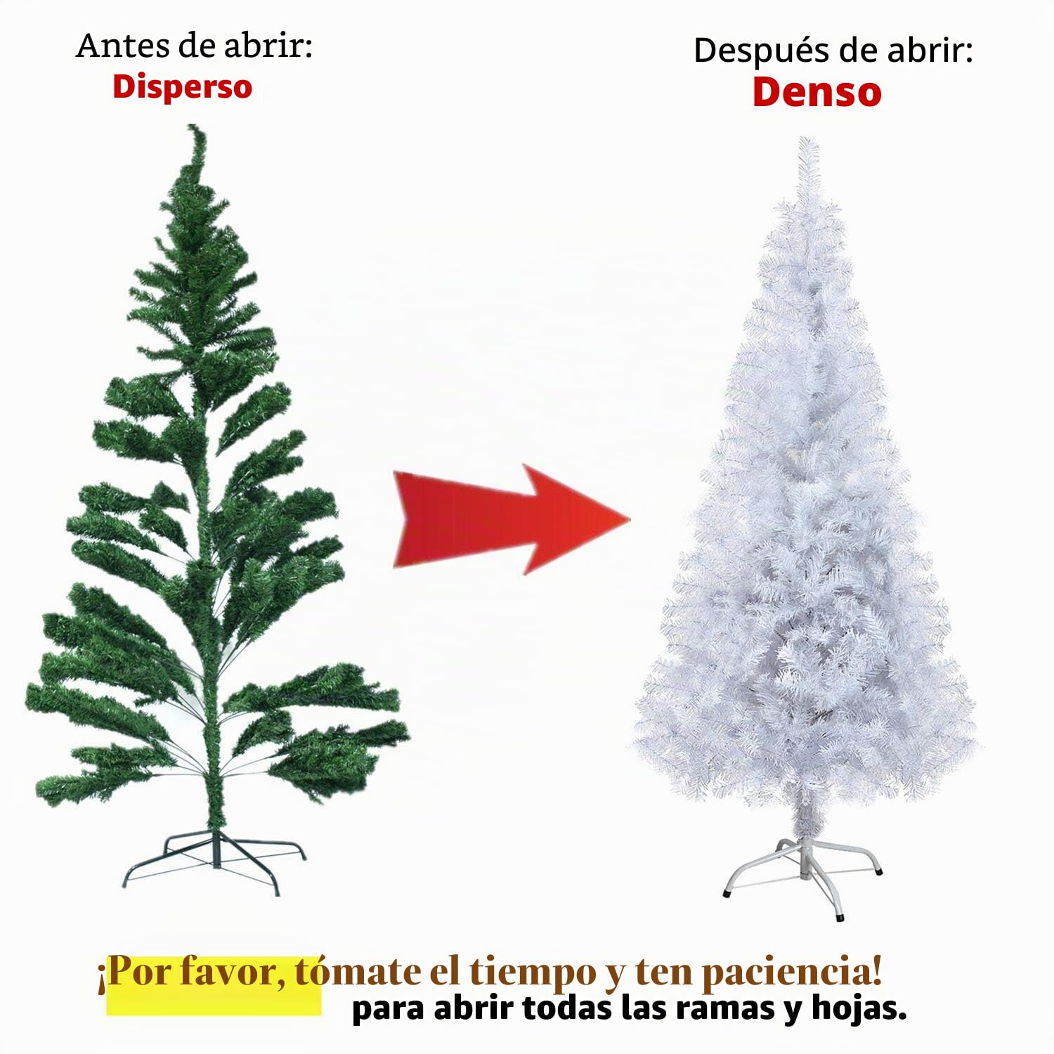Árbol de Navidad Artificial Pino 120/150/180/210CM Árbol Espeso y Lujo Verde/Blanco/Nevado con Copos de Nieve Blancos y Piñones de Pino Soporte Metálico Árboles - Blanco, 180cm, 600 Puntas