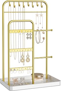 pickpiff Jewelry Organizer Stand - Multi-Tier Display for Necklaces, Bracelets, Earrings & Rings - White Gold Rust-Resistant Holder