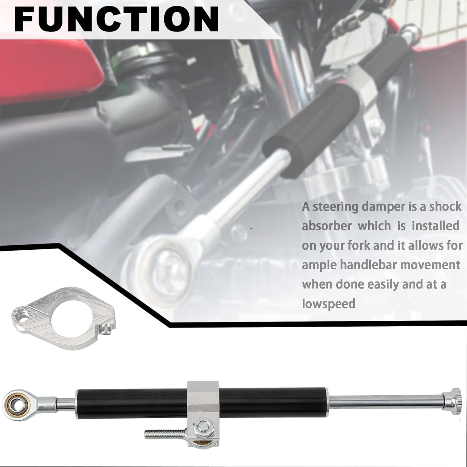 Motorcycle Steering Damper，13" Universal Motorbike Stabilizer Direction Damper for Suzuki Kawasaki Street bikes Super Moto Vibration Damper Accessorie(Black)