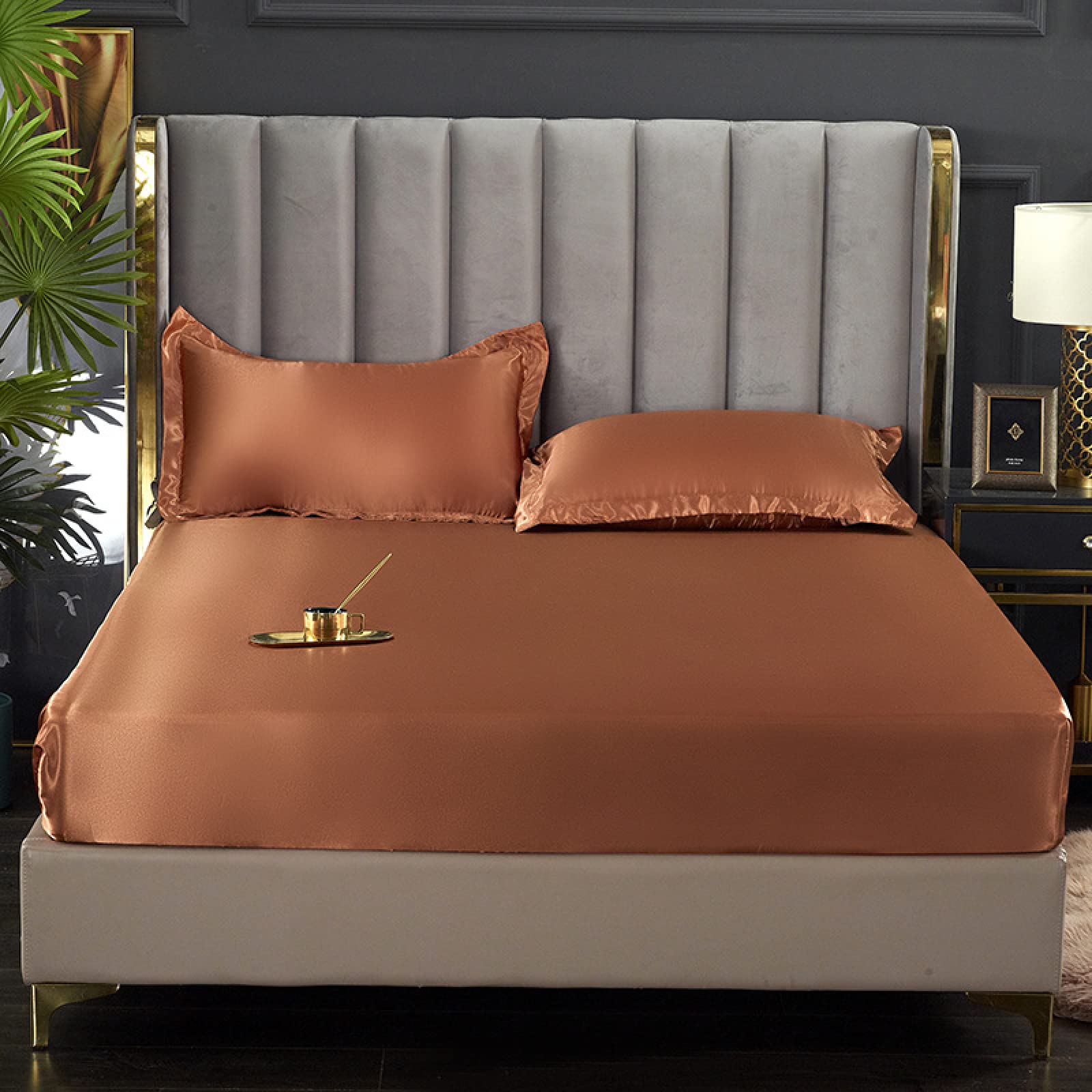 JIANINGHOME Satin Silk Fitted Sheet 150x200,Satin Fitted sheet, Home Ice Silk Bed Sheet Imitated Silk Fabric Pillowcase Bed Cover Pure Color Bedding Set