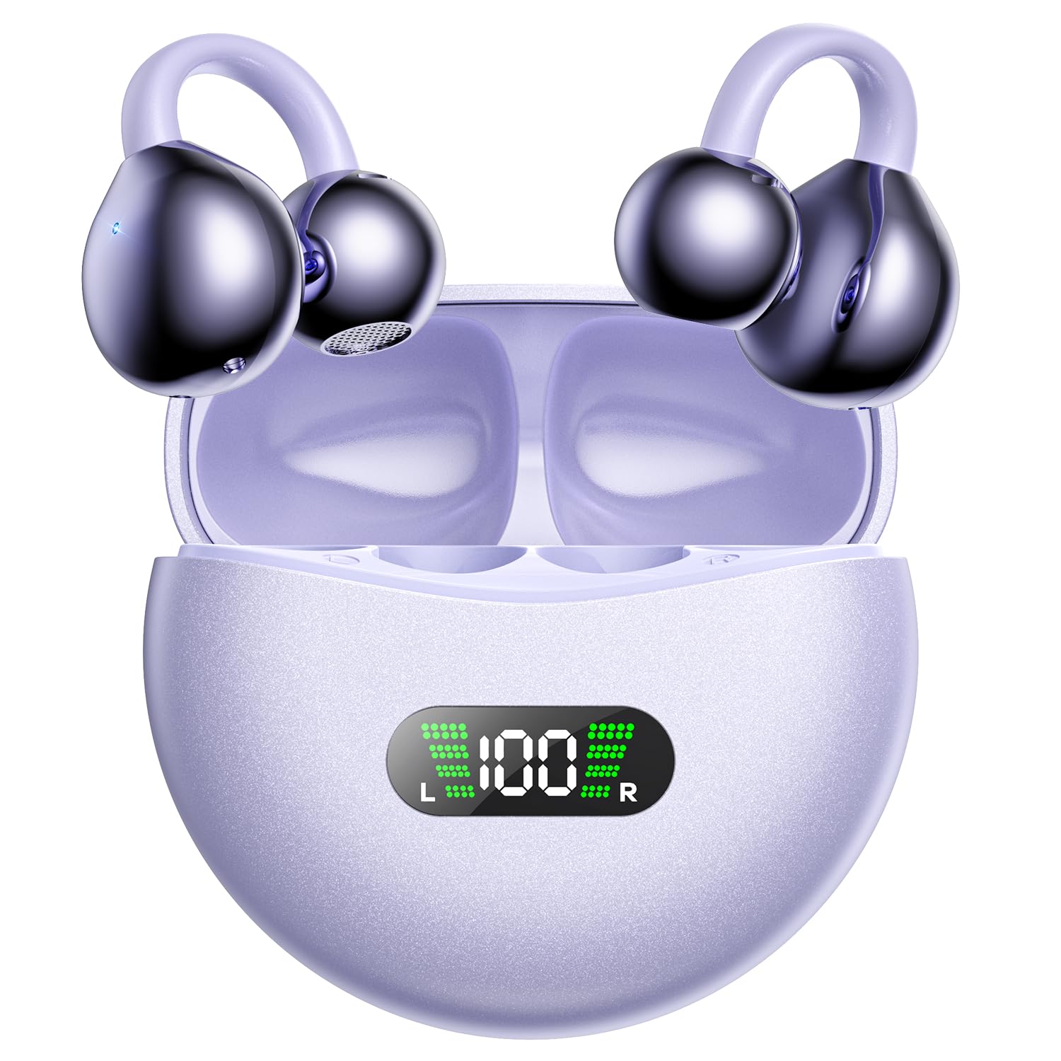 ABCDONG Wireless Earbuds Open Ear Clip On Headphones with LED Digital Display Charging Case Touch Control Bluetooth 5.4 Air Conduction Sport Earphones