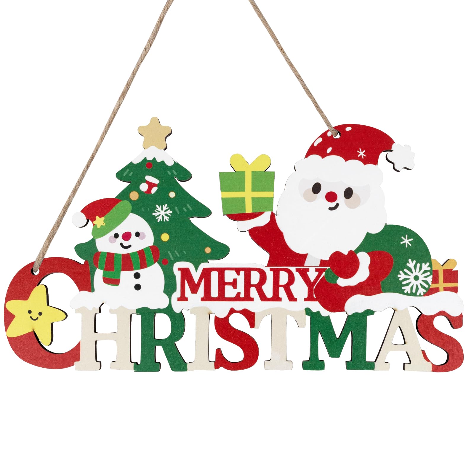 Fachoi Christmas Wooden Ornaments, Merry Hanging Sign, Xmas Plaque Door Hanging Sign Indoor Outdoor Xmas Party Decorations F4-Sdgj