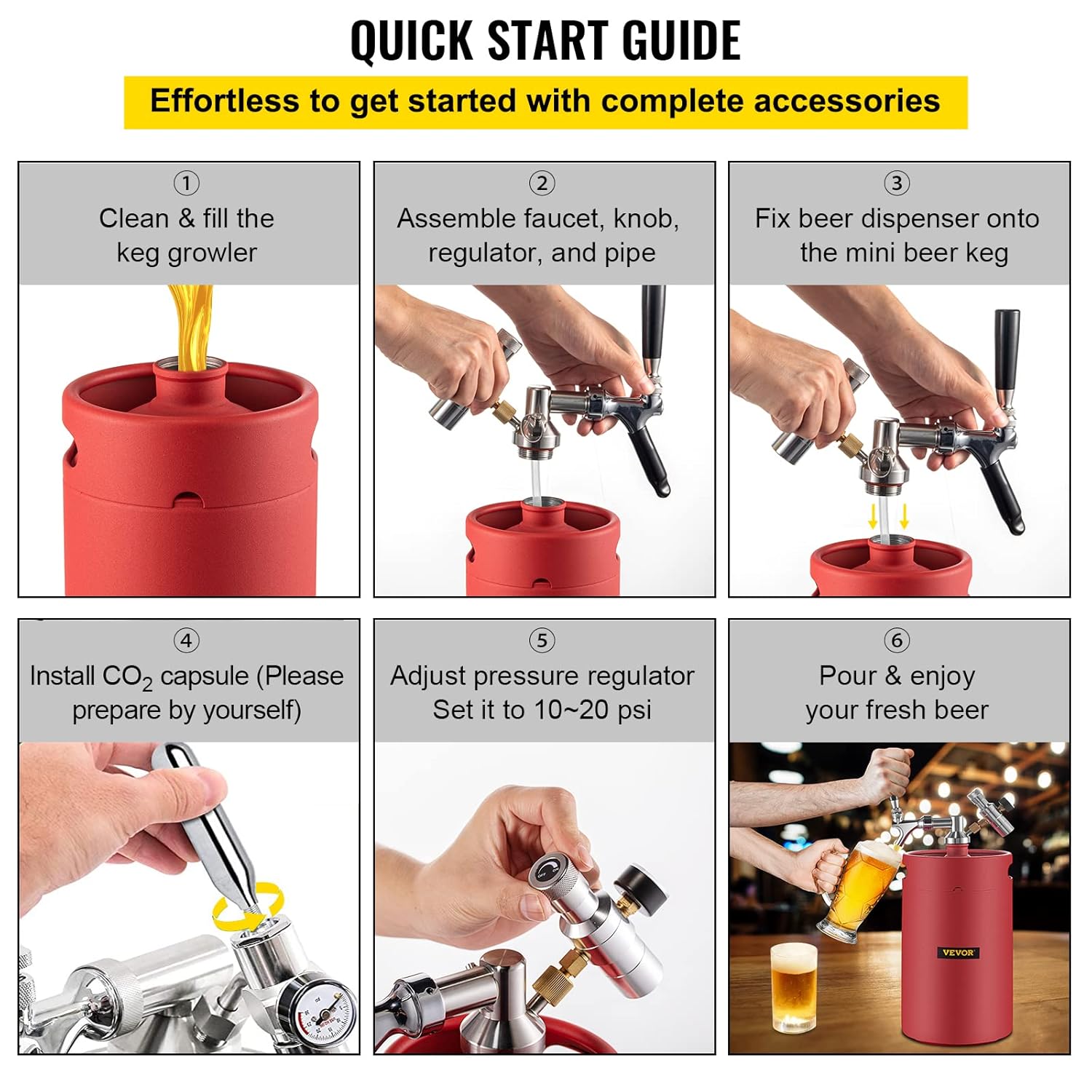 Buy VEVOR Beer Growler Tap System, 170 Oz Mini Keg, 5L Pressurized Beer