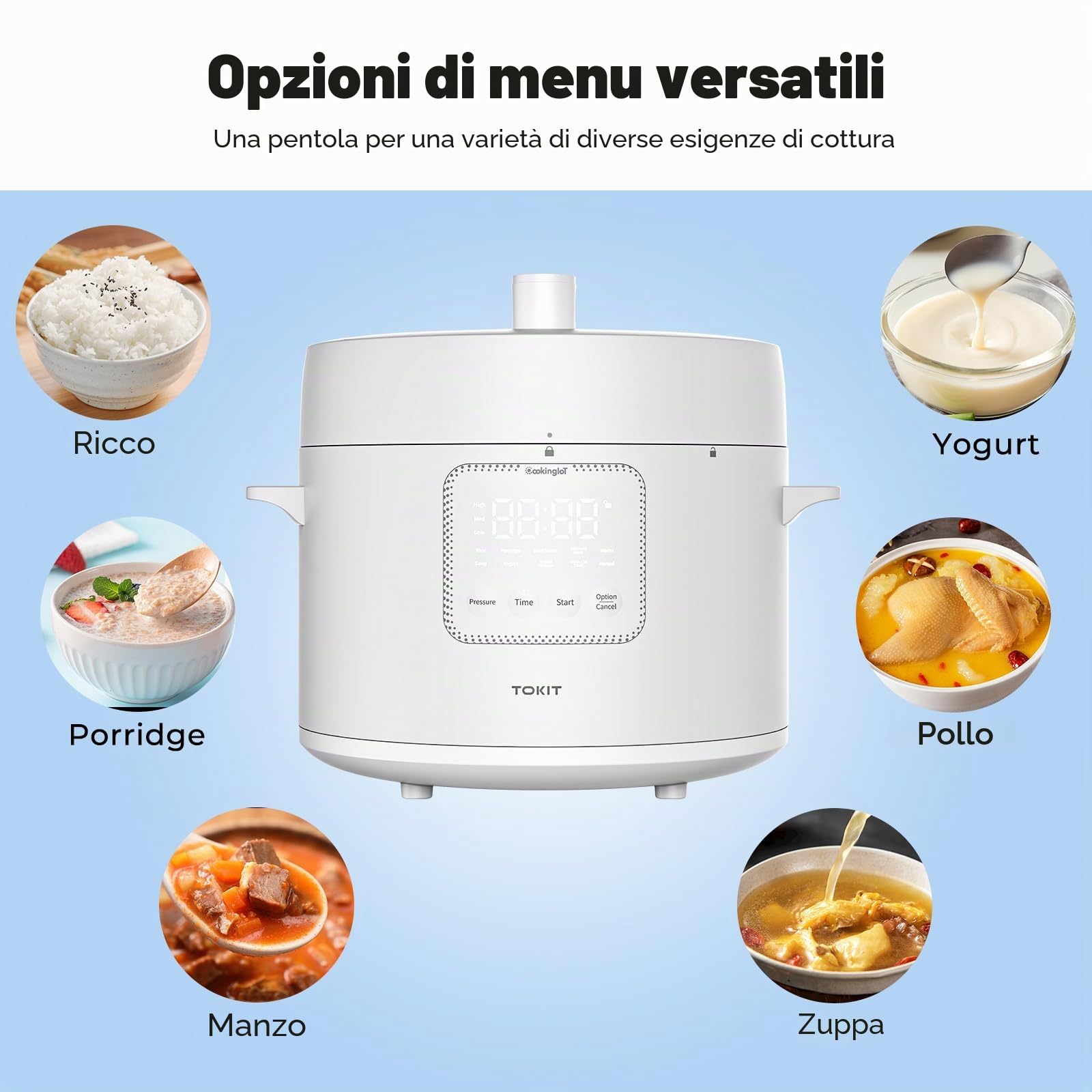 TOKIT Pressure Cooker - Pentola A Pressione Da 5 L, Con 14 Programmi Di Cottura, Per Yogurt, Con Rivestimento Antiaderente Mihome Smart Control