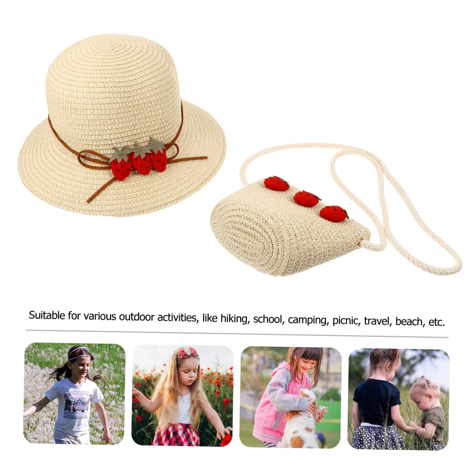 Sombrero de para Niñas con Bolsa de Verano Beige Protección Solar y Transpirable para Playa y Actividades al Aire