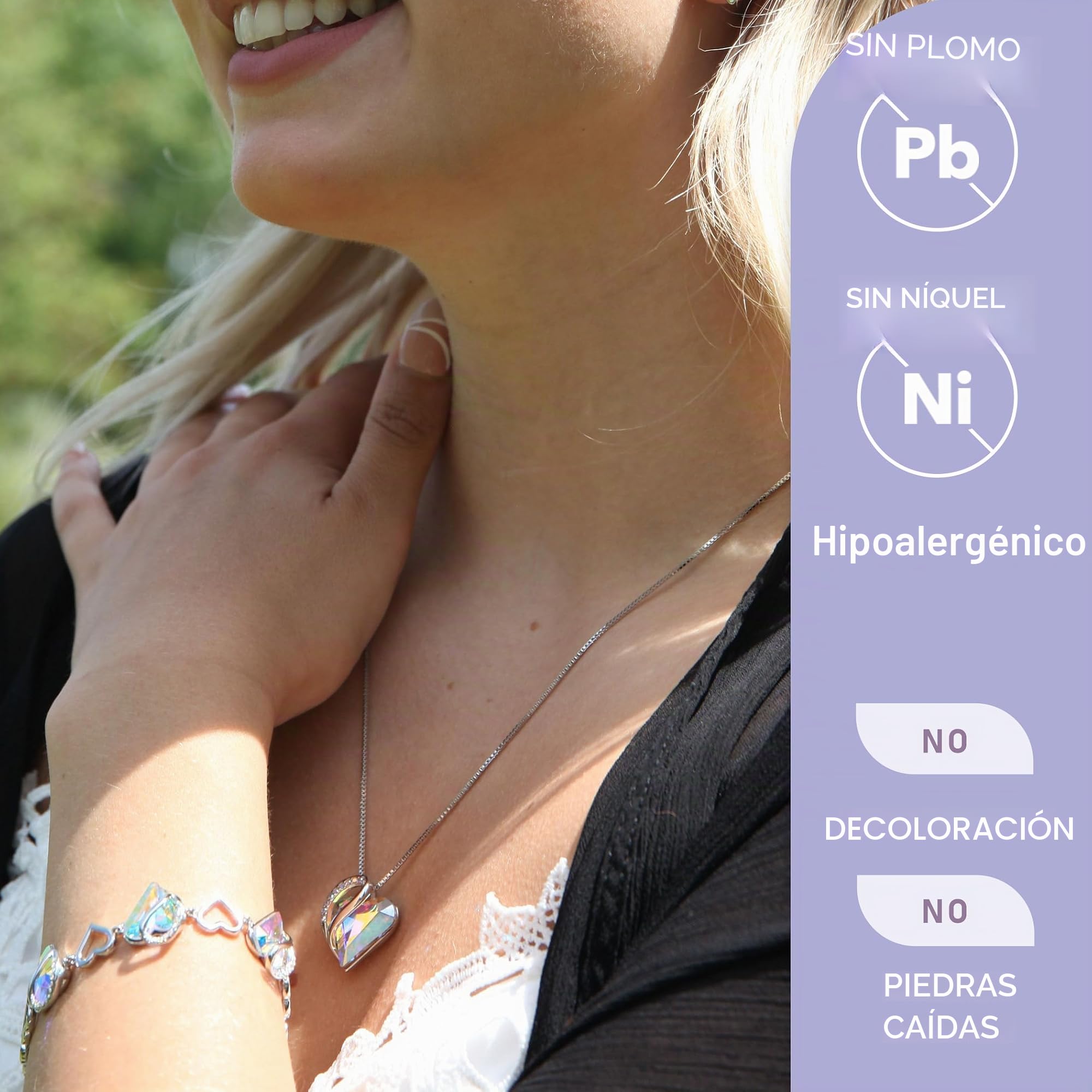 Leafael San Valentín Collar Mujer Infinito Amor Corazón, Colgante con Piedra de Nacimiento y Cristales Curativos, Joyería Regalo para Mujer, Chapado en Plata, Cadena 18+2"