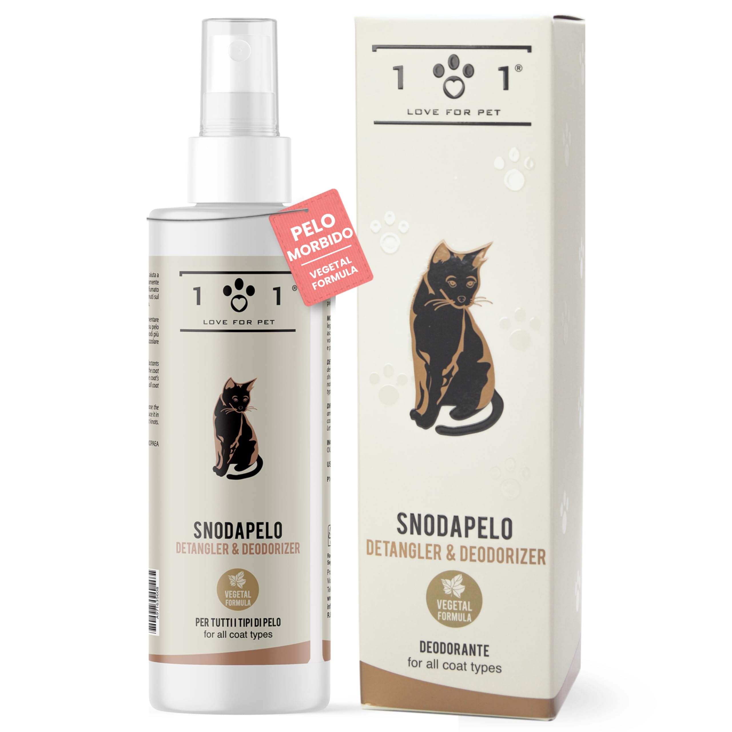 Linea 101, Spray Sciogli Nodi per Gatti Naturale, 250ml, Districante per Manto Morbido e Lucido, Deodorante Profumato senza Risciacquo, Adatto a Tutti i Tipi di Pelo, Cruelty Free Made in Italy