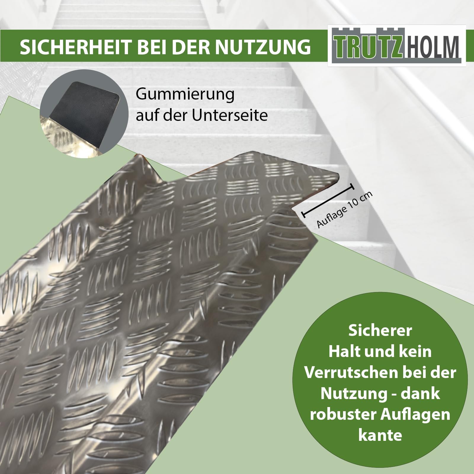 TRUTZHOLM Auffahrschiene Aluminium Länge 150-270 cm verstellbar Traglast 50 kg Treppenrampe für E-Bike Fahrrad Mofa mit rutschfestem Tränenblech Rampe Fahrradrampe leicht mit gummierter Auflage
