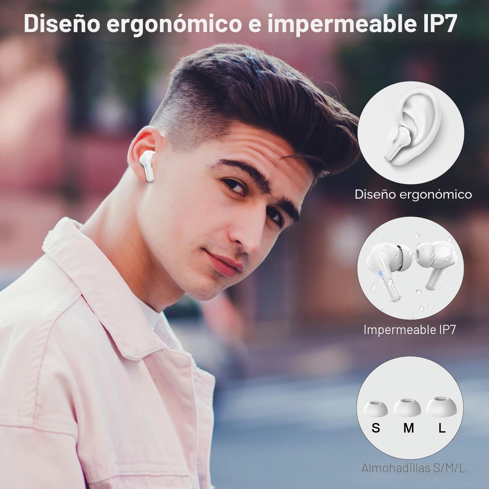 Auriculares Inalambricos Bluetooth, In-Ear Auriculares Bluetooth 5.4 con 4 ENC Cancelacion Ruido HD Mic, 45H Estéreo HiFi Cascos Inalambricos Running IP7 Impermeable/Pantalla LED/Carga Rápida Tipo-C