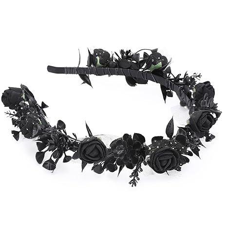 Black Floral Headpiece - Women's Elegant Lace Foam Rose Headband With Flowers for Hair Accessories, Wedding, Party, Birthday Gift, Photo Props