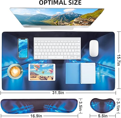 Miniatura 6 de Juego de alfombrillas de mouse para juegos 3 en 1, tamaño grande, extendidas, teclado ergonómico y alfombrilla de mouse grande, soporte de muñeca