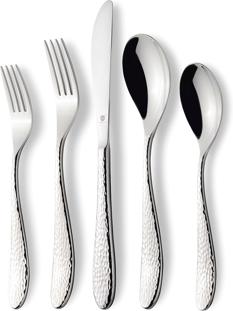 Hammered Silverware Set | Premium 18/10 Stainless Steel Flatware Service for 8 | Heavy-Duty & Dishwasher Safe | Built to Last (40-Piece, Marettimo Hammered)