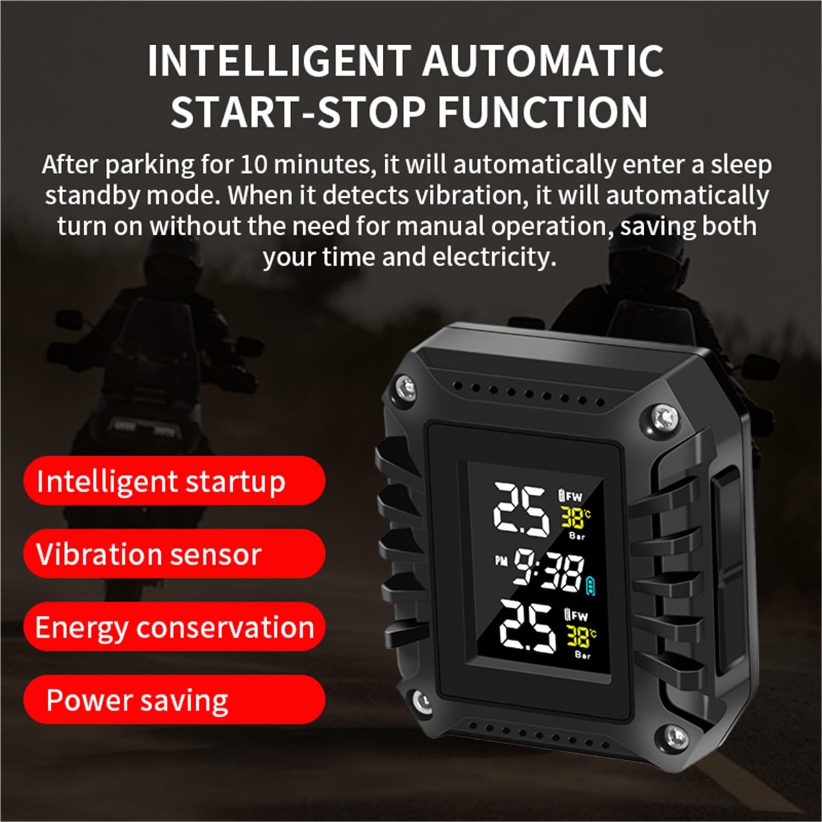 Allarme per Auto di Sensori Pressione Pneumatici TPMS per Moto Tempo Reale della Pressione della | Sistema di monitoraggio Display LCD wireless con impermeabile