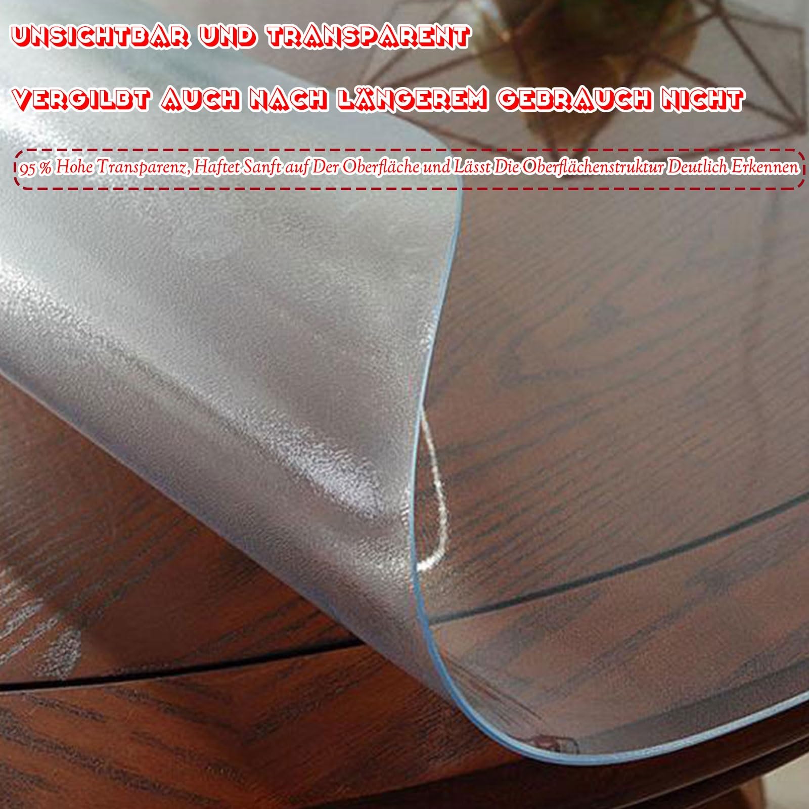 Tischfolie Transparente Mattiert Runde Tischdecke Wasserdicht Anti-Hot Fettdicht Schutzfolie Abwaschbar Pflegeleicht Tischmatte Rutschfest Langlebig Vielseitig für Zuhause Couchtische Esstisch