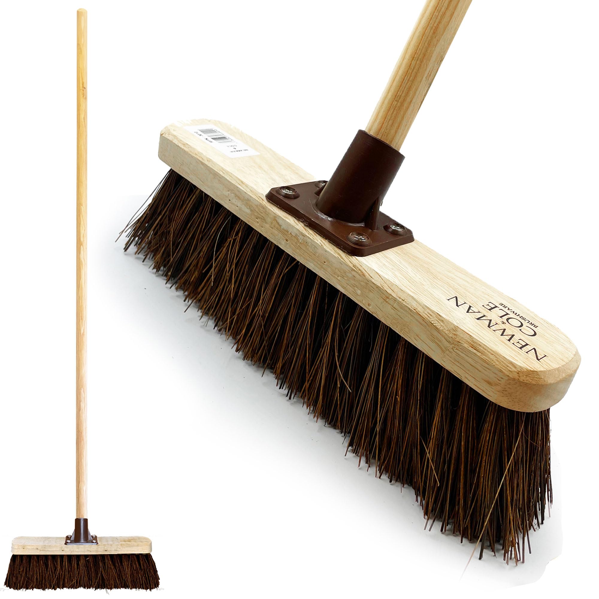 12” Yard Brush Heavy Duty Outdoor Garden Broom Outdoor with Durable Support Bracket with 120 cm Wooden Handle Hard Bristle Broom Sweeping Brush with Natural Stiff Bassine Bristles