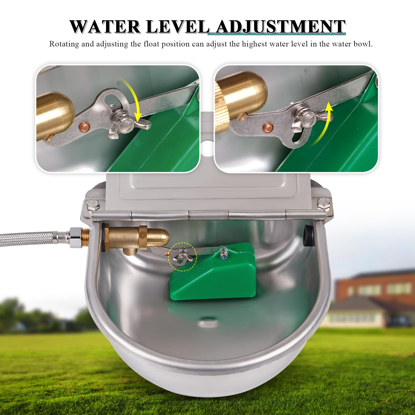 Automatische Tränke Rinder Edelstahl Vieh Wassertrog mit Messing Ventil Schwimmerventil and 80cm Geflechtschlauch für Rinder Pferde Schafe Ziege Hunde Schweine