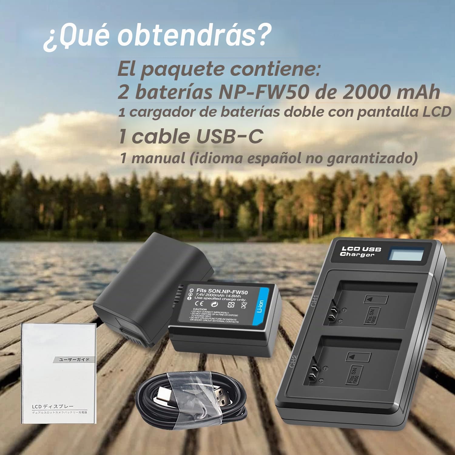 NP-FW50 Batería (Paquete de 2) y LED Doble Tipo-C Cargador para Sony Alpha 6500 6400 6300 6000 7 7II 7R 7RII RS 7SII A7 A7II A7R A7RII A7S A7SII A6500 A6400 A6300 A6000 A7S2 NEX-3/5/7 Cámara