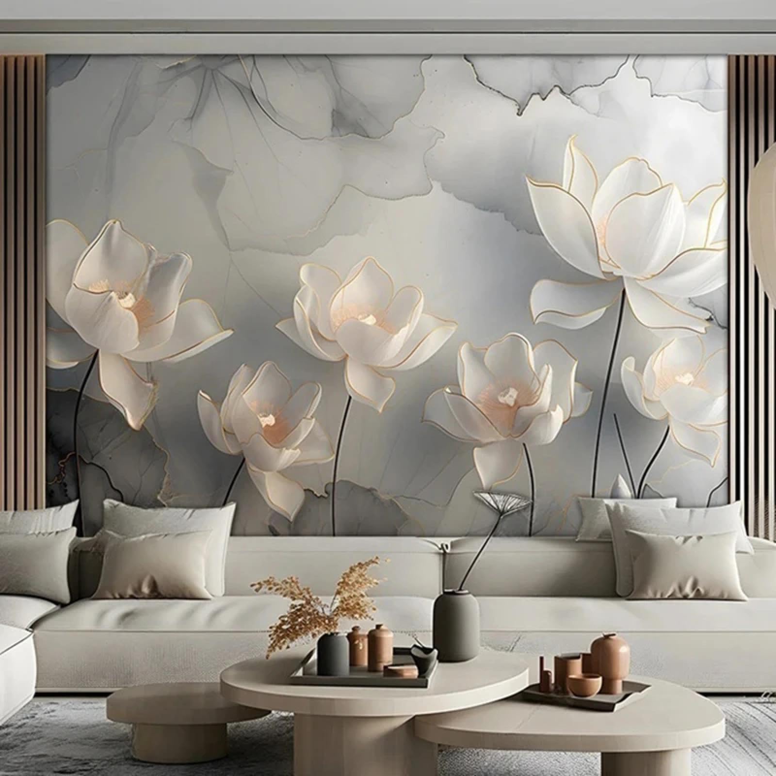 Papier peint lotus effet 3D peinture à l'huile pour salon et chambre